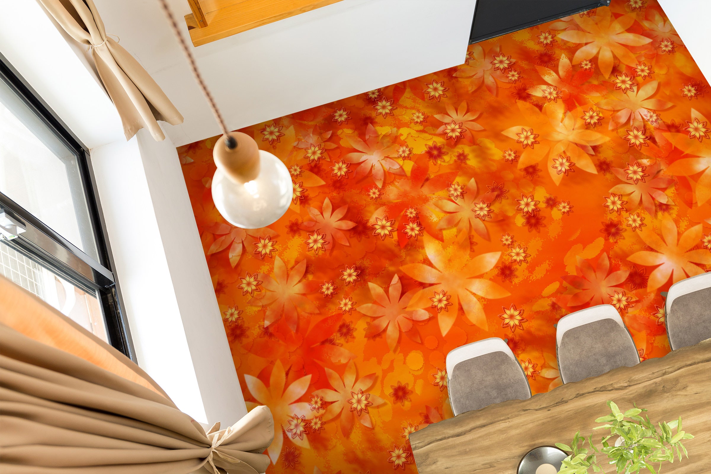 3D Dreamy Orange Flowers 1385 Floor Mural Wallpaper Murals Self-Adhesive Removable Print Epoxy