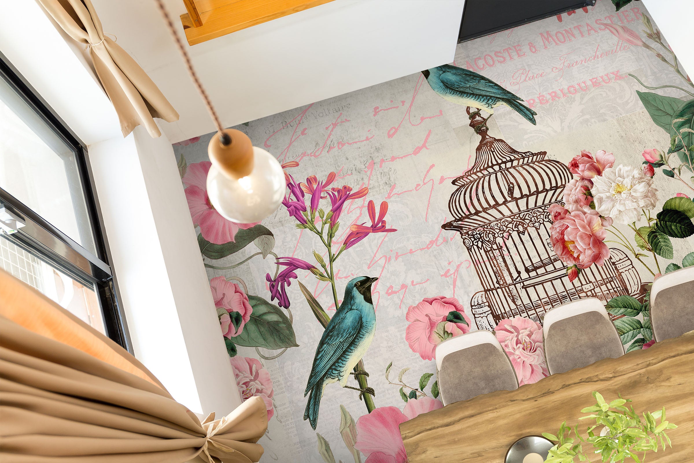 3D Flowers Birdcage 140132 Andrea Haase Floor Mural Wallpaper Murals Self-Adhesive Removable Print Epoxy