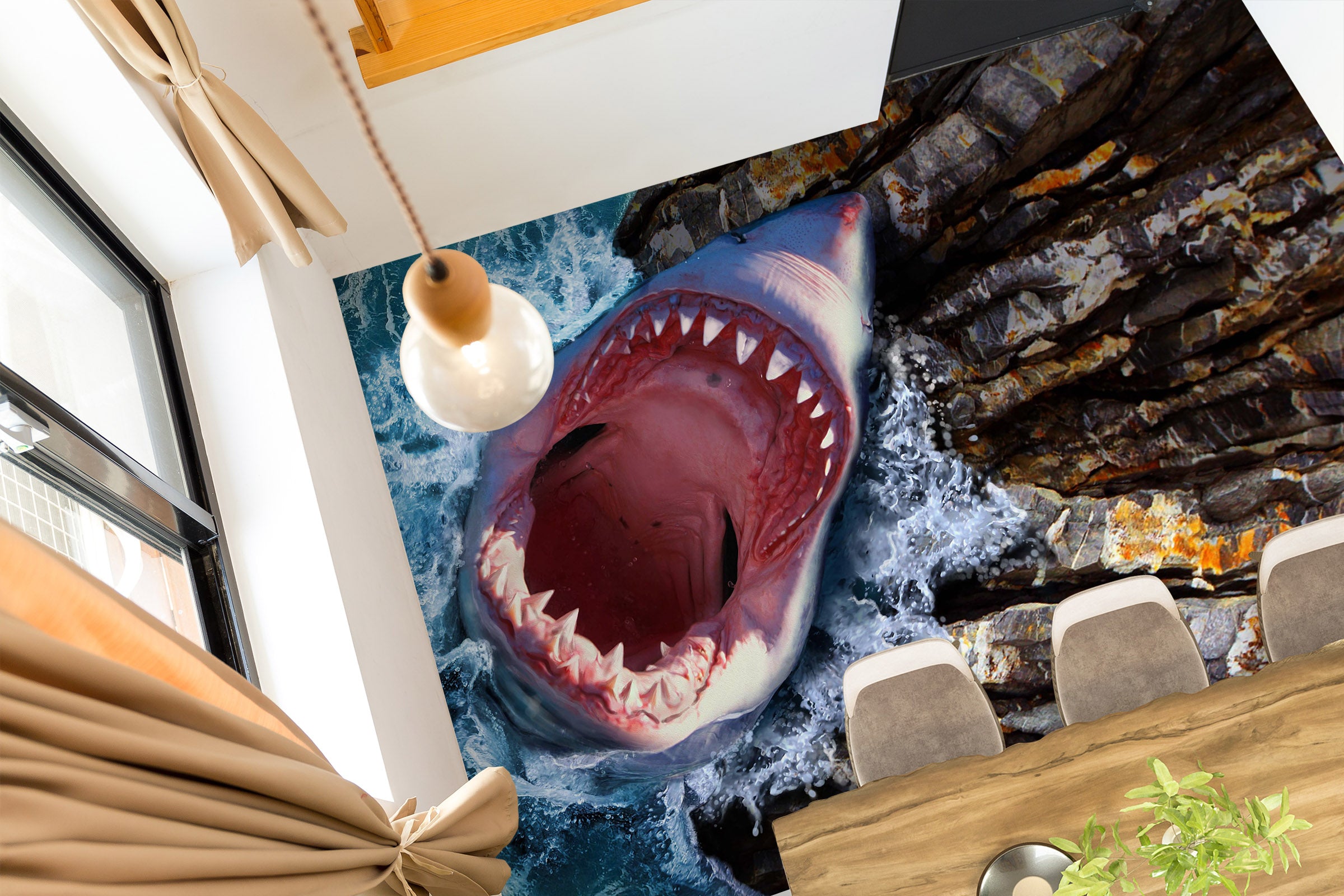 3D Ferocious Shark 719 Floor Mural