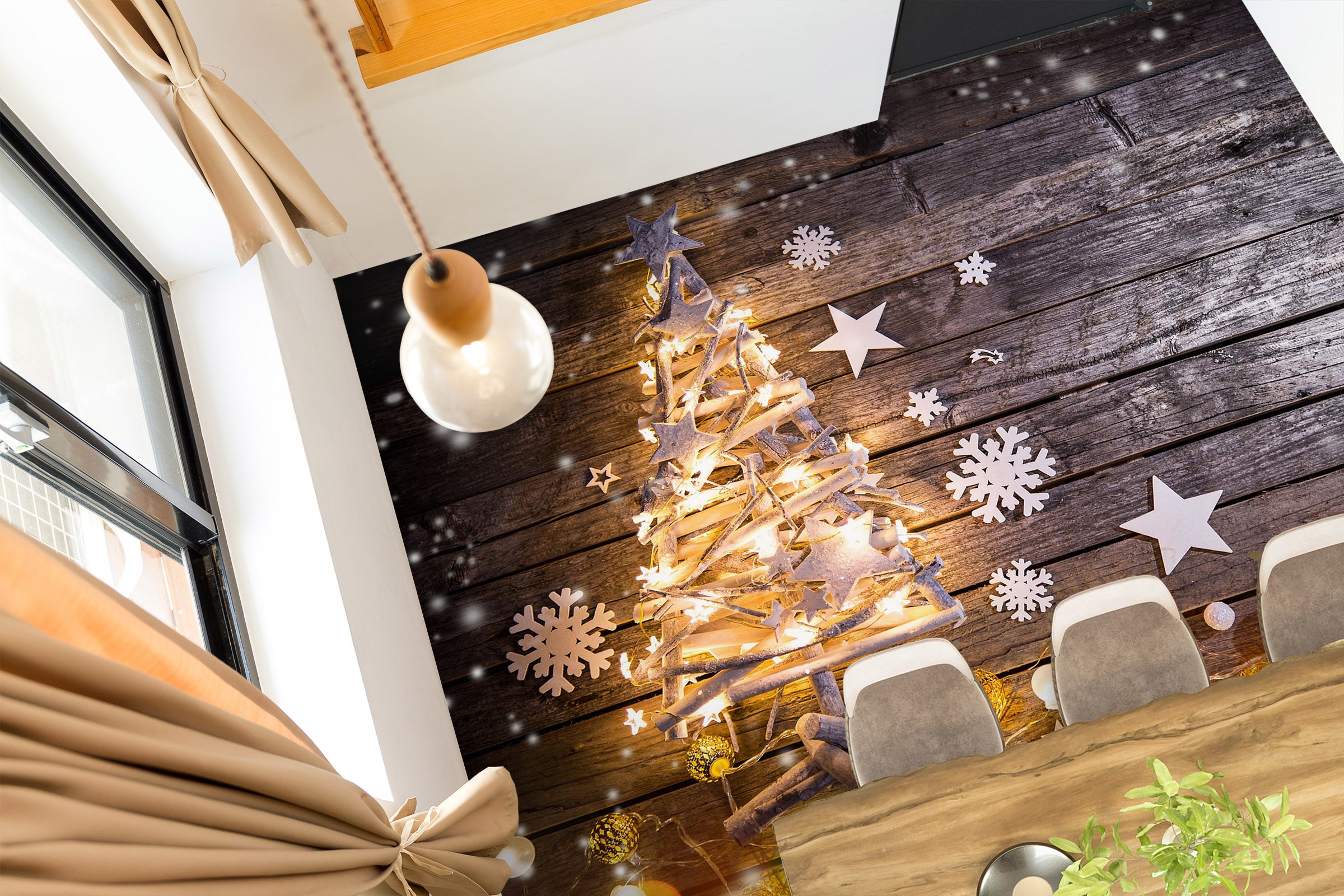 3D White Christmas Tree 1444 Floor Mural Wallpaper Murals Self-Adhesive Removable Print Epoxy