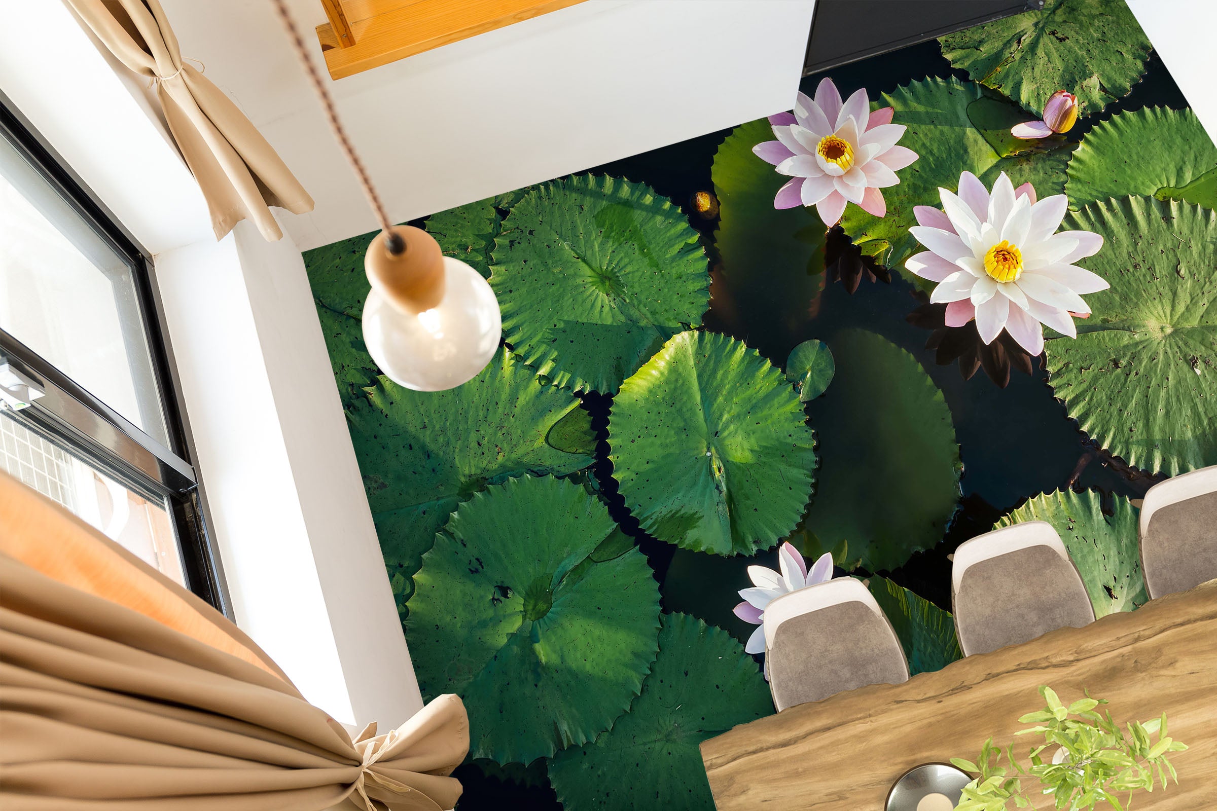3D Three Lotus 079 Floor Mural Wallpaper Murals Rug & Mat Print Epoxy waterproof bath floor