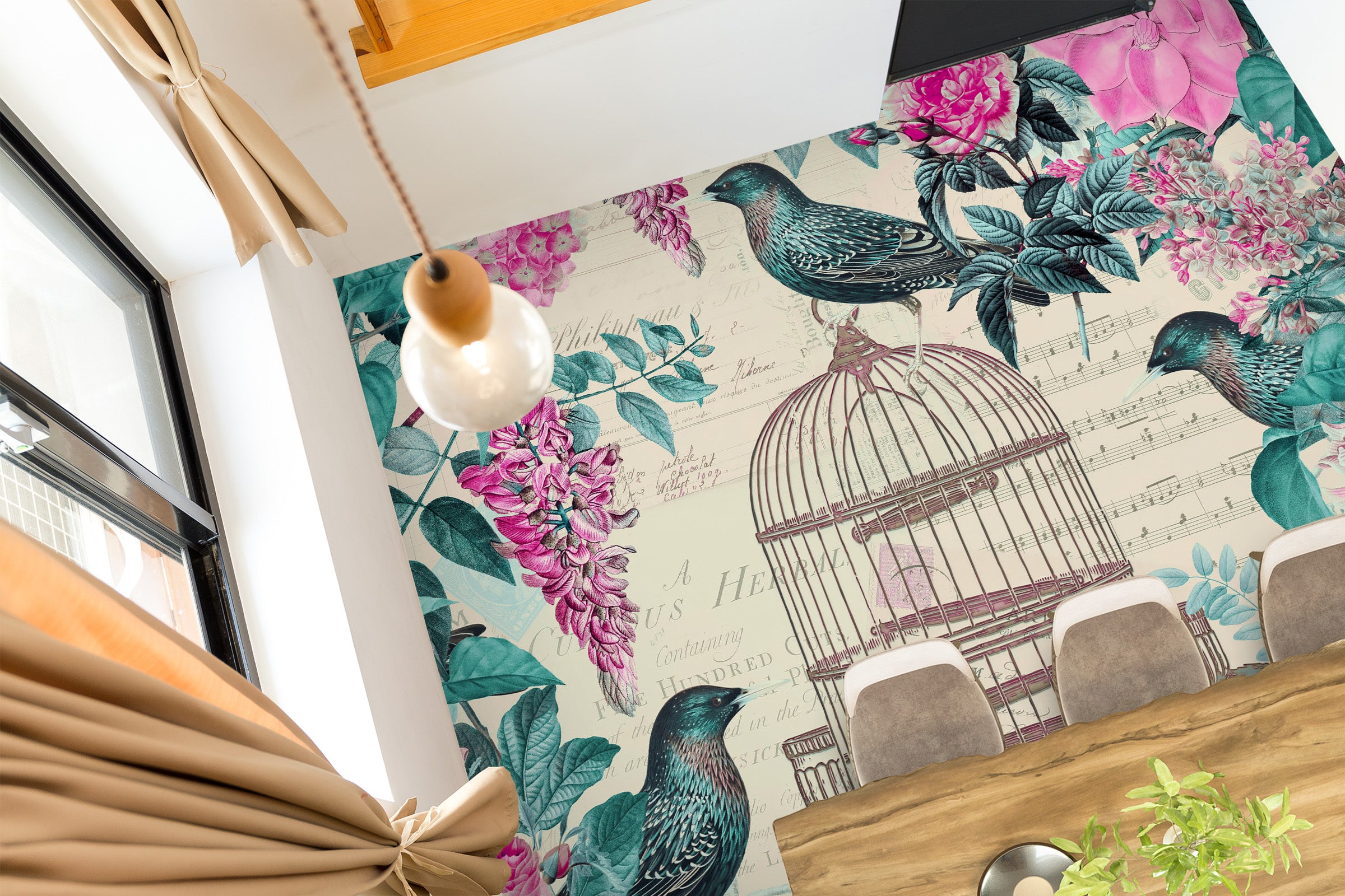 3D Birdcage Bird Flower Bush 140133 Andrea Haase Floor Mural Wallpaper Murals Self-Adhesive Removable Print Epoxy