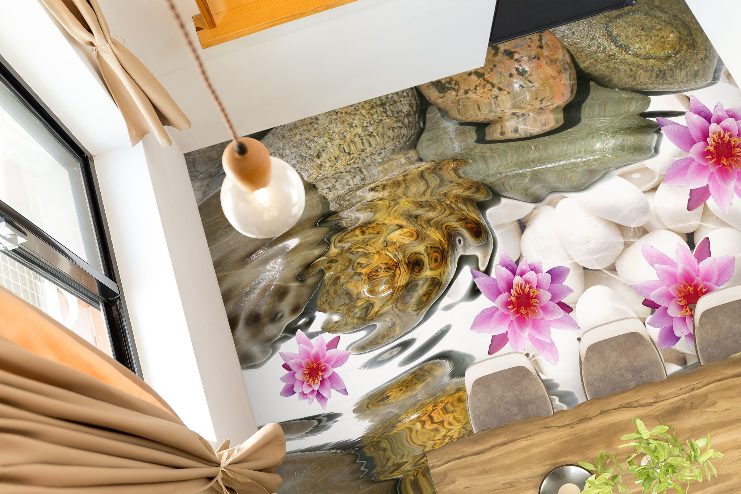 3D Pink Lotus And White Pebbles 222 Floor Mural Wallpaper Murals Rug & Mat Print Epoxy waterproof bath floor