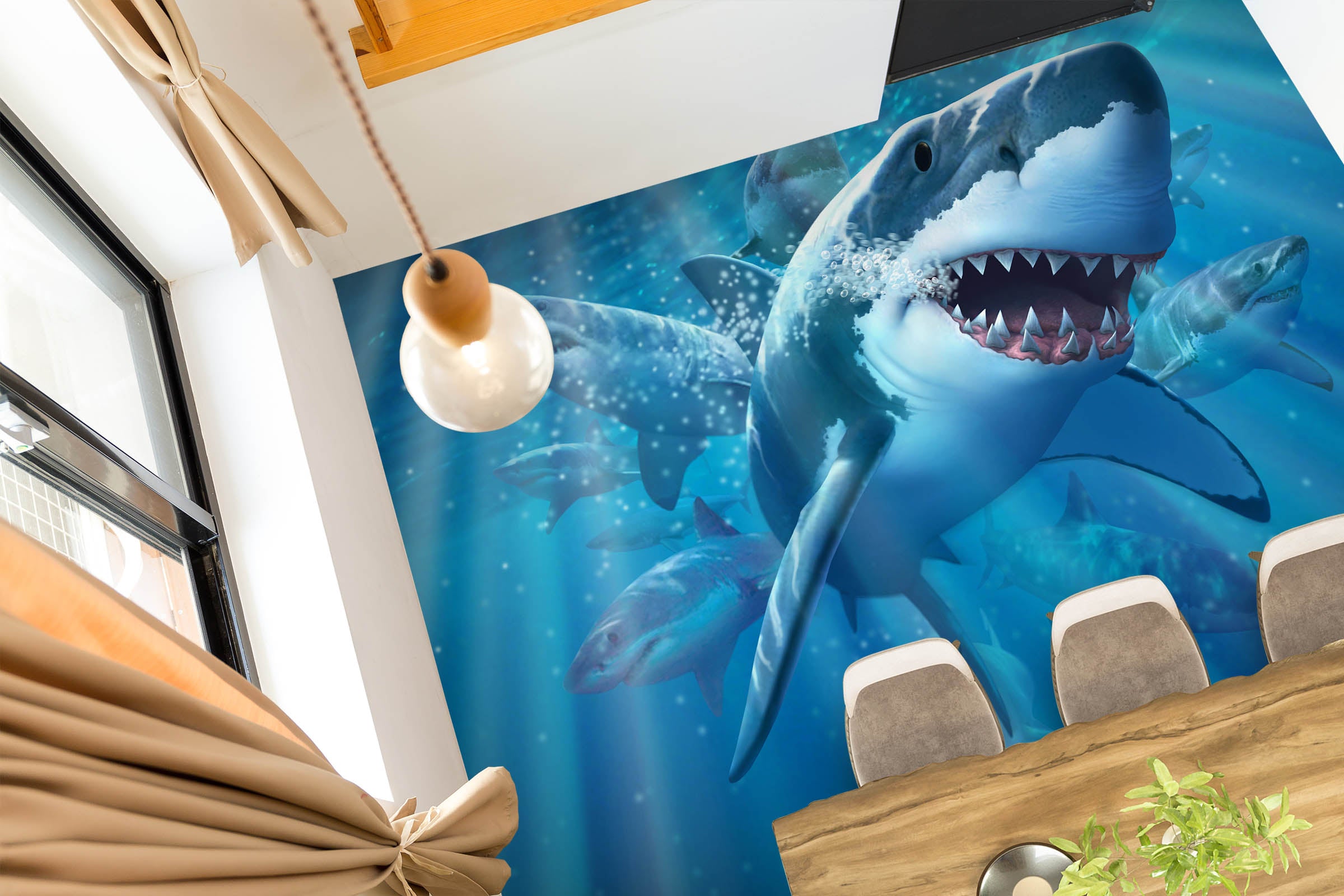3D Ocean Shark 96221 Jerry LoFaro Floor Mural Wallpaper Murals Self-Adhesive Removable Print Epoxy