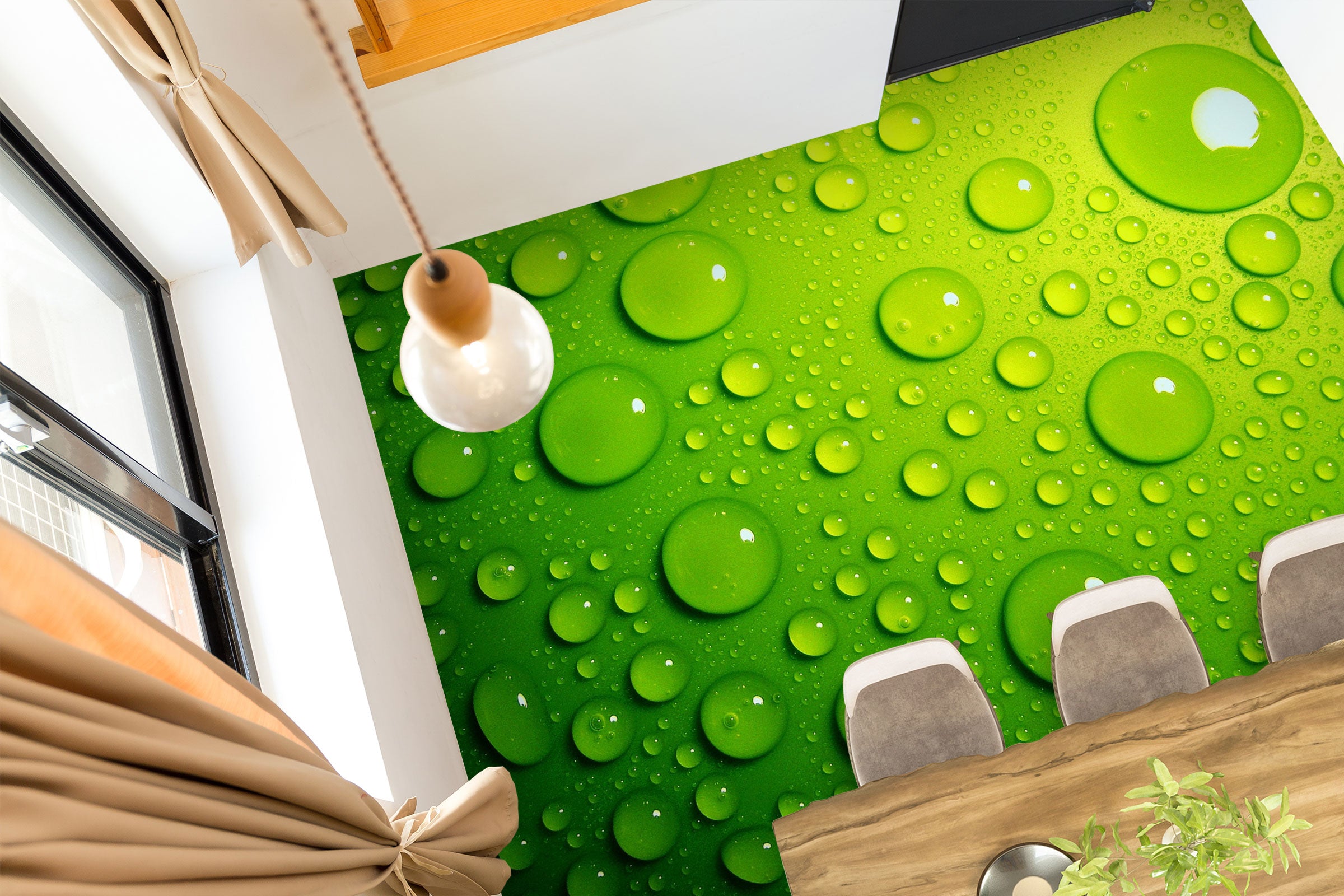 3D Fresh Green And Water Drops 1374 Floor Mural Wallpaper Murals Self-Adhesive Removable Print Epoxy