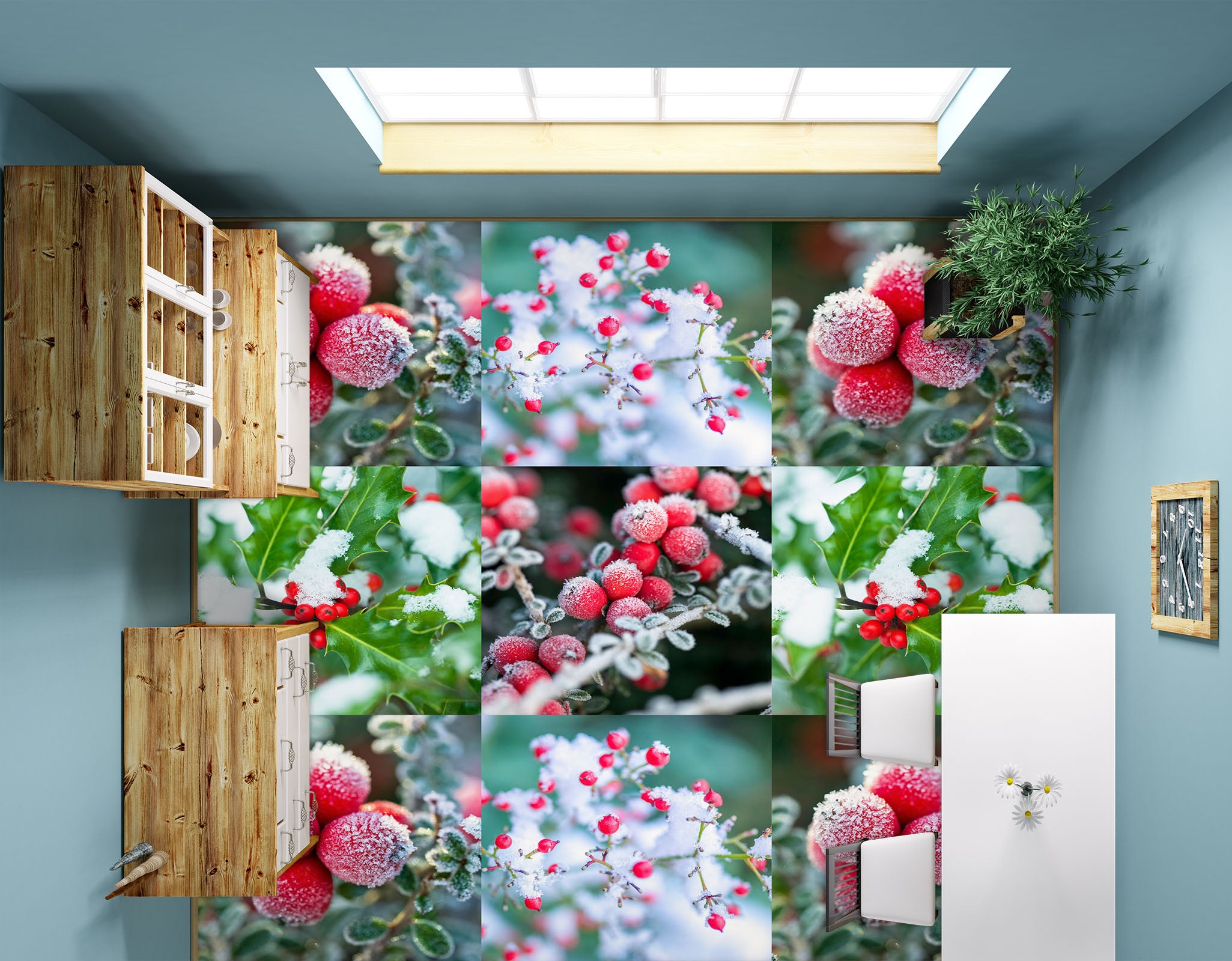 3D Snow Red Fruit 9872 Assaf Frank Floor Mural Wallpaper Murals Self-Adhesive Removable Print Epoxy