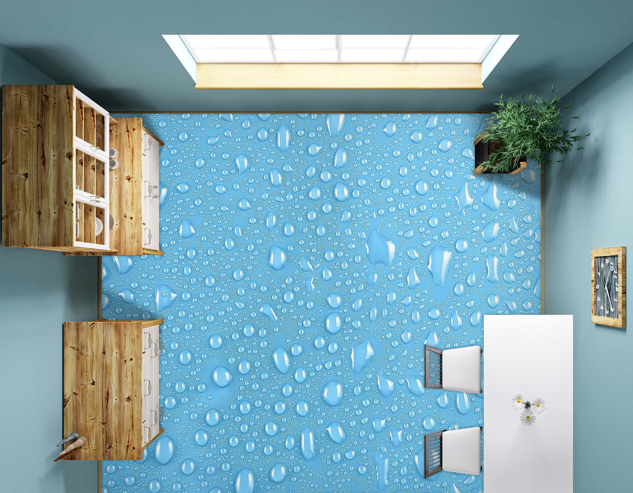 3D Quiet Blue And Water Drops 1388 Floor Mural Wallpaper Murals Self-Adhesive Removable Print Epoxy
