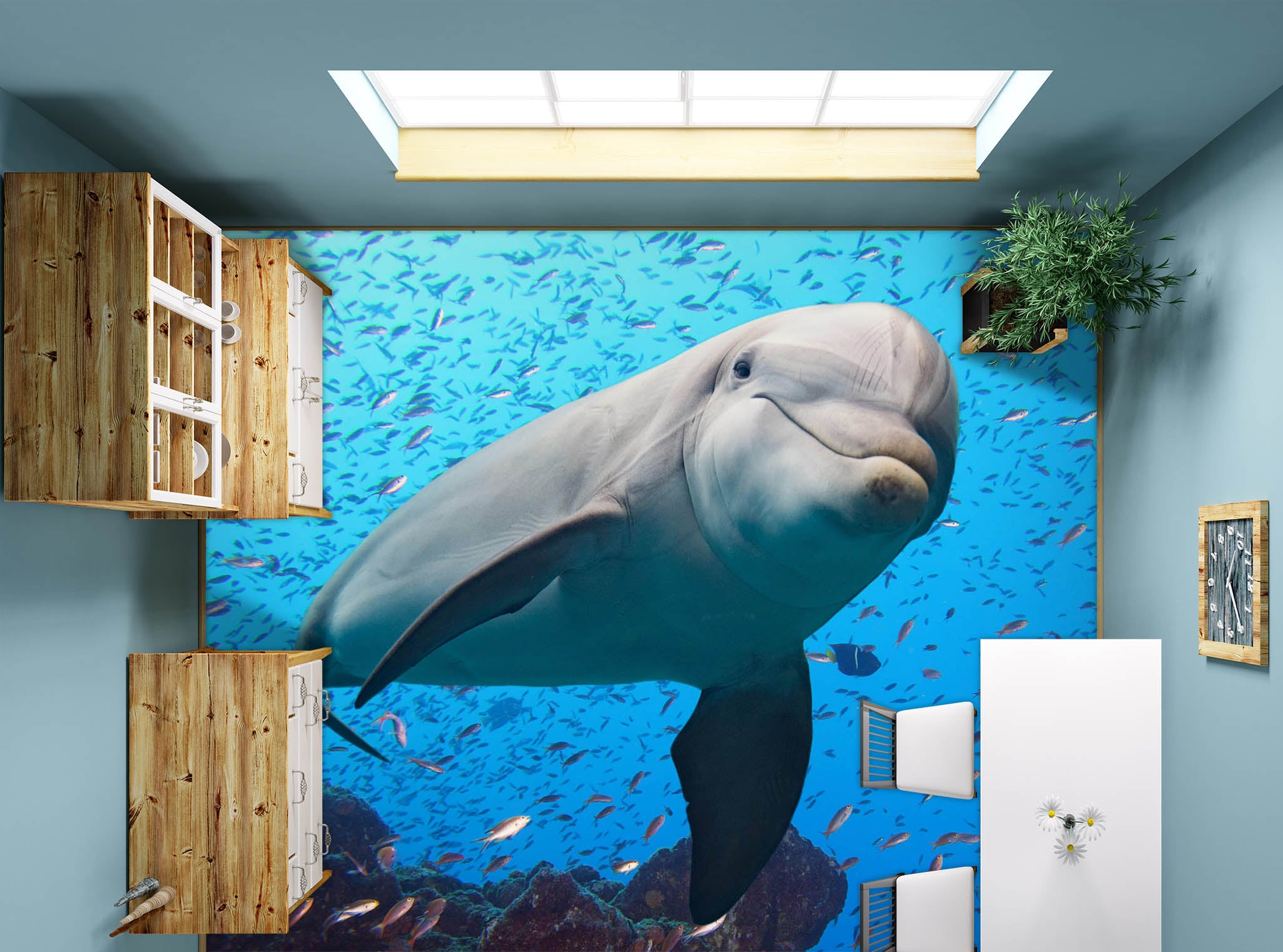 3D Naive Dolphin 1324 Floor Mural Wallpaper Murals Self-Adhesive Removable Print Epoxy