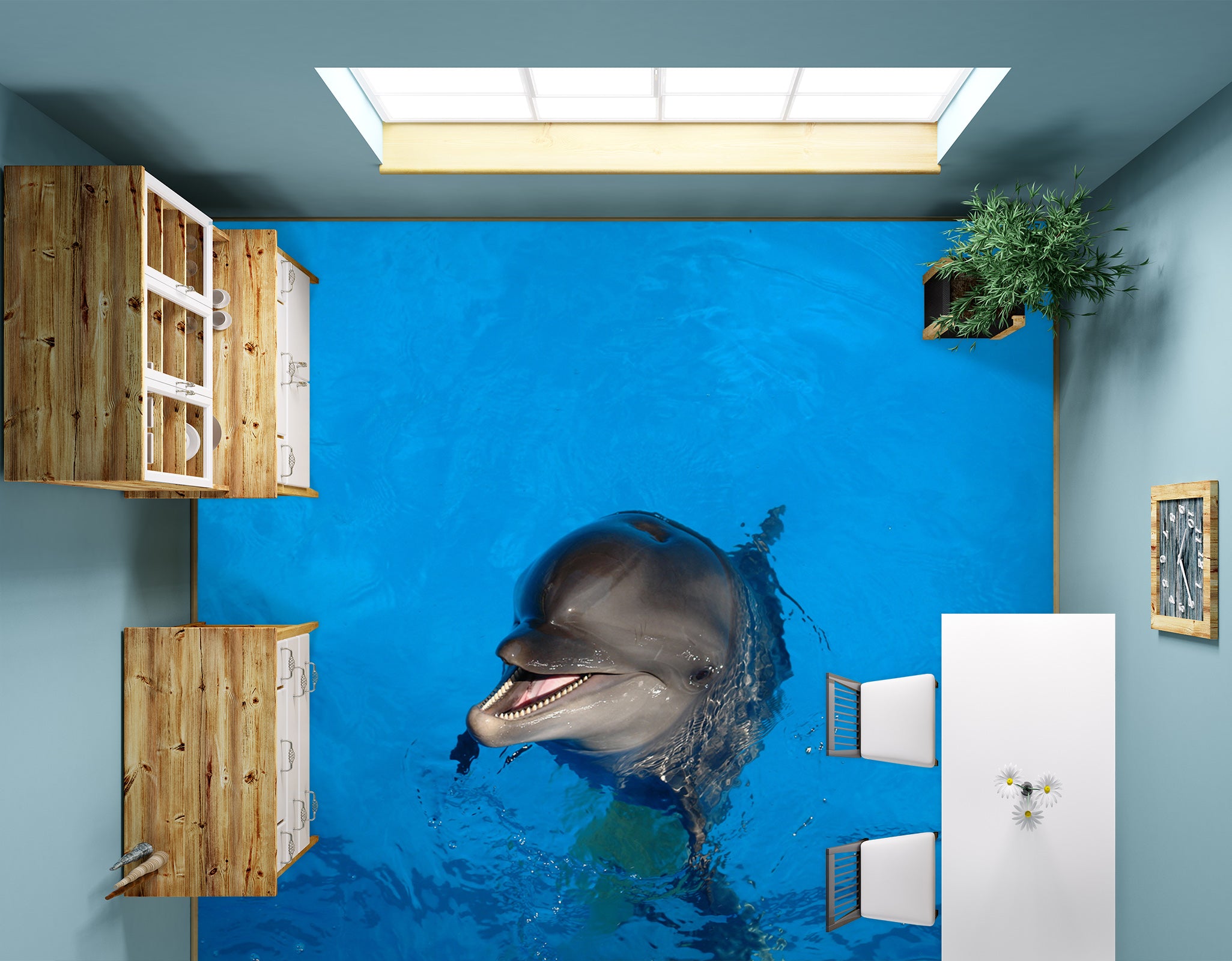 3D Cute Grey Dolphin 355 Floor Mural Wallpaper Murals Rug & Mat Print Epoxy waterproof bath floor