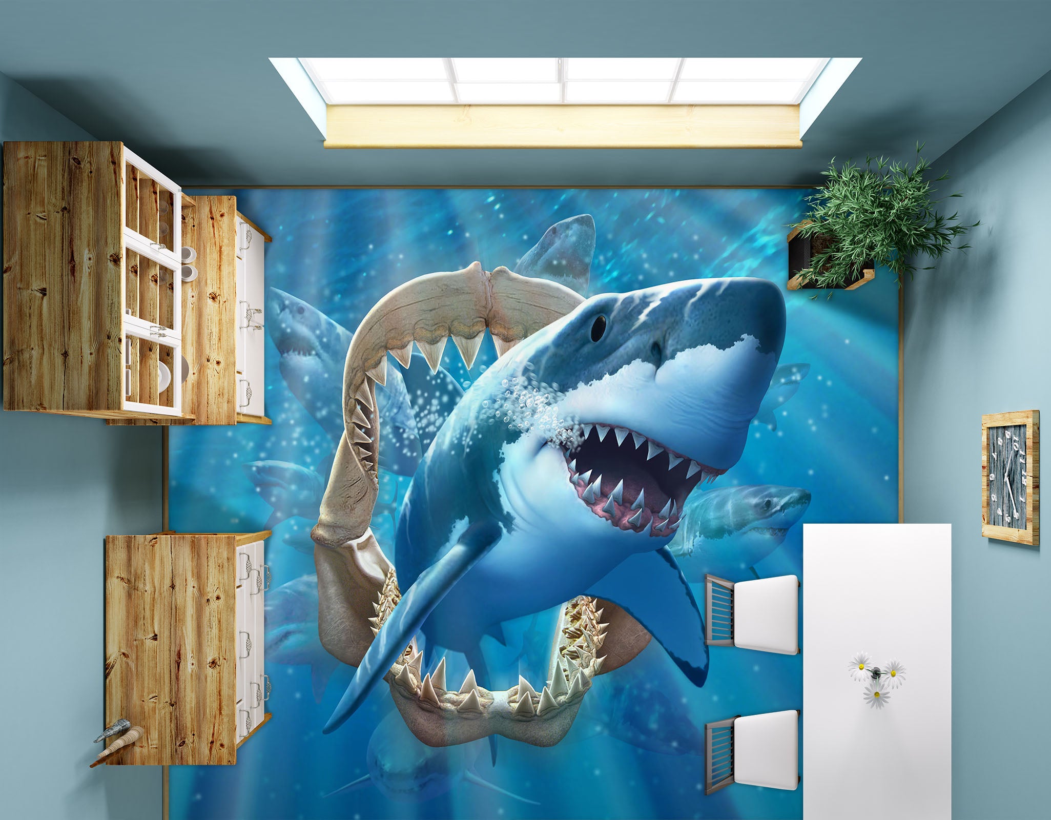 3D Shark 96220 Jerry LoFaro Floor Mural Wallpaper Murals Self-Adhesive Removable Print Epoxy