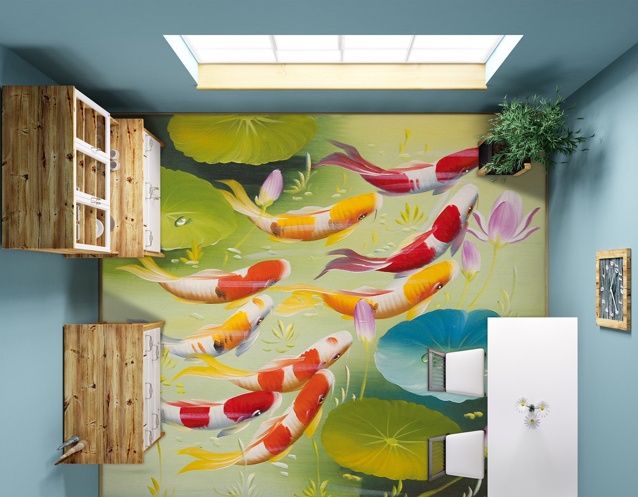 3D Leisurely Koi 1386 Floor Mural