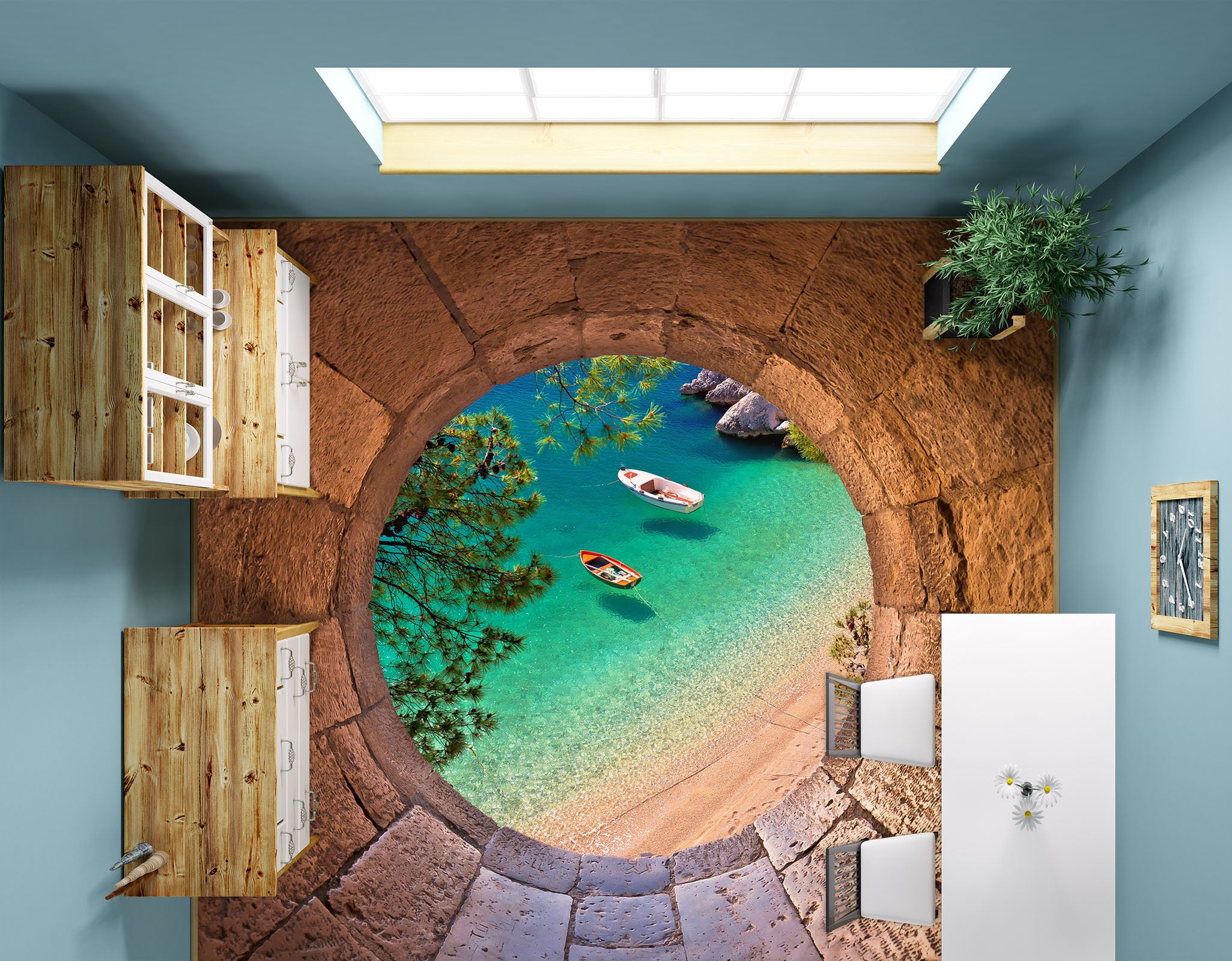 3D The Sea In The Circle 845 Floor Mural Wallpaper Murals Rug & Mat Print Epoxy waterproof bath floor