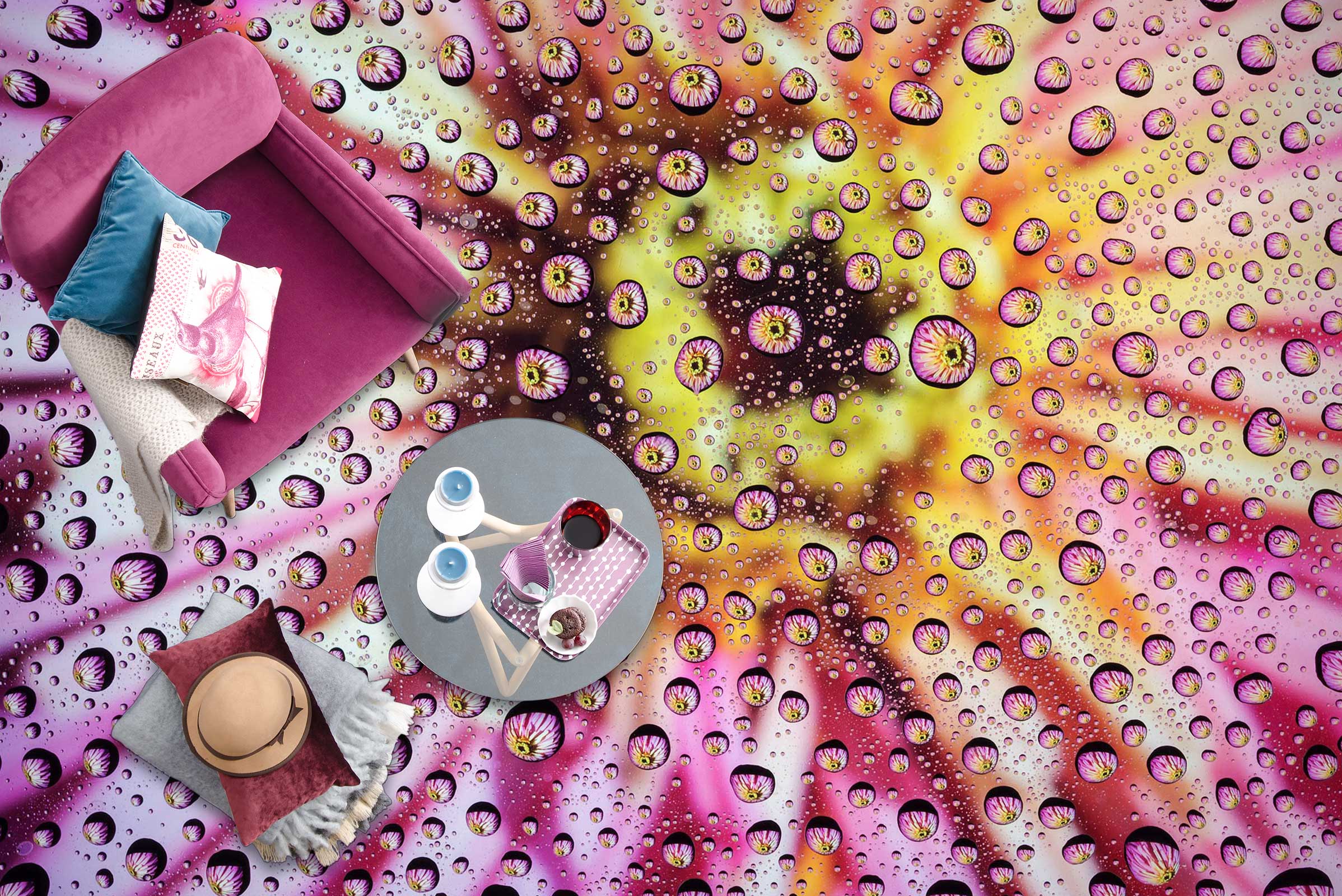 3D Water Drops And Chrysanthemum 641 Floor Mural Wallpaper Murals Rug & Mat Print Epoxy waterproof bath floor