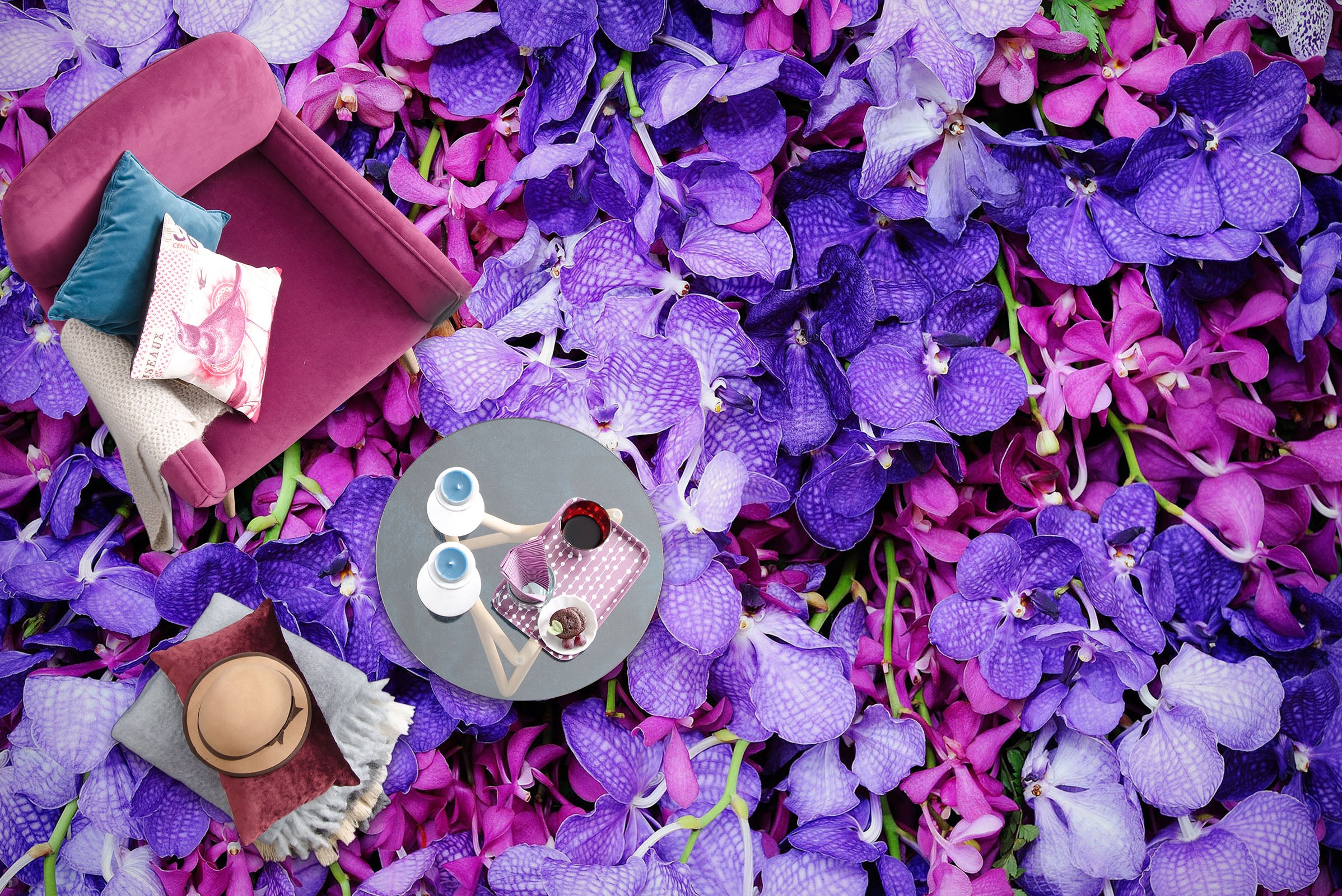 3D Purple Vanda 308 Floor Mural Wallpaper Murals Rug & Mat Print Epoxy waterproof bath floor