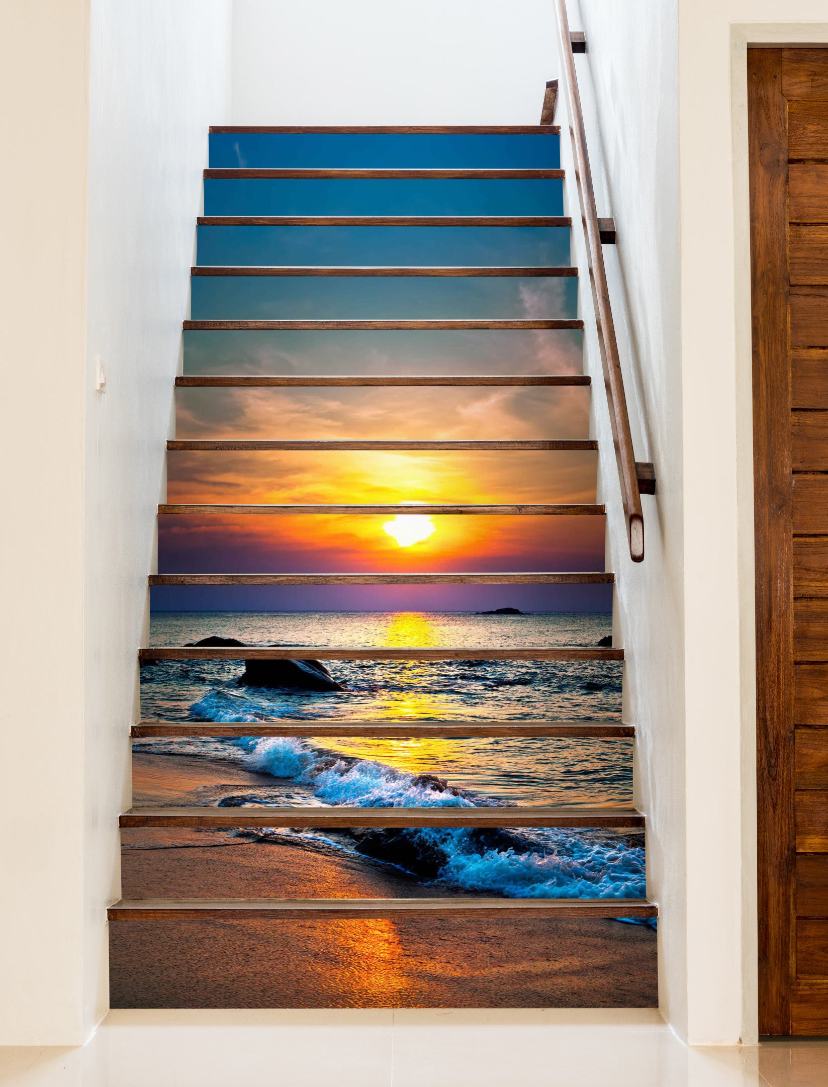 3D Sunset By The Sea 188 Stair Risers