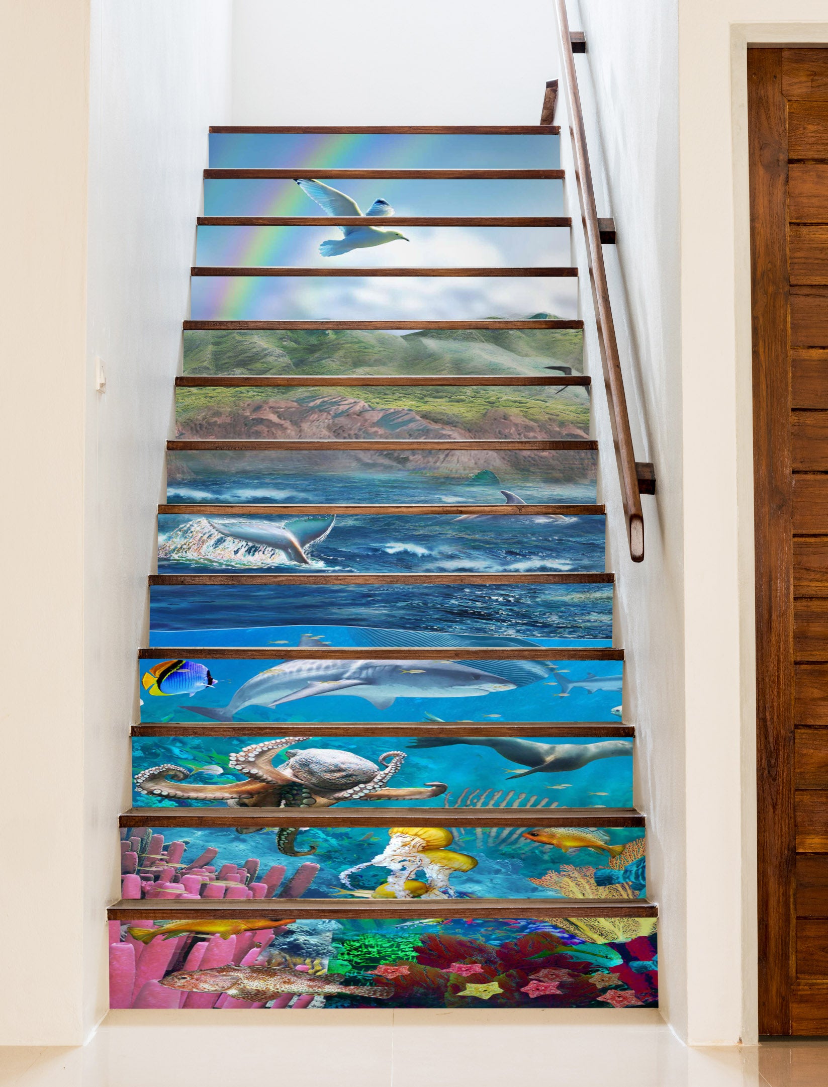 3D Dolphin Octopus Coral Underwater 96177 Adrian Chesterman Stair Risers
