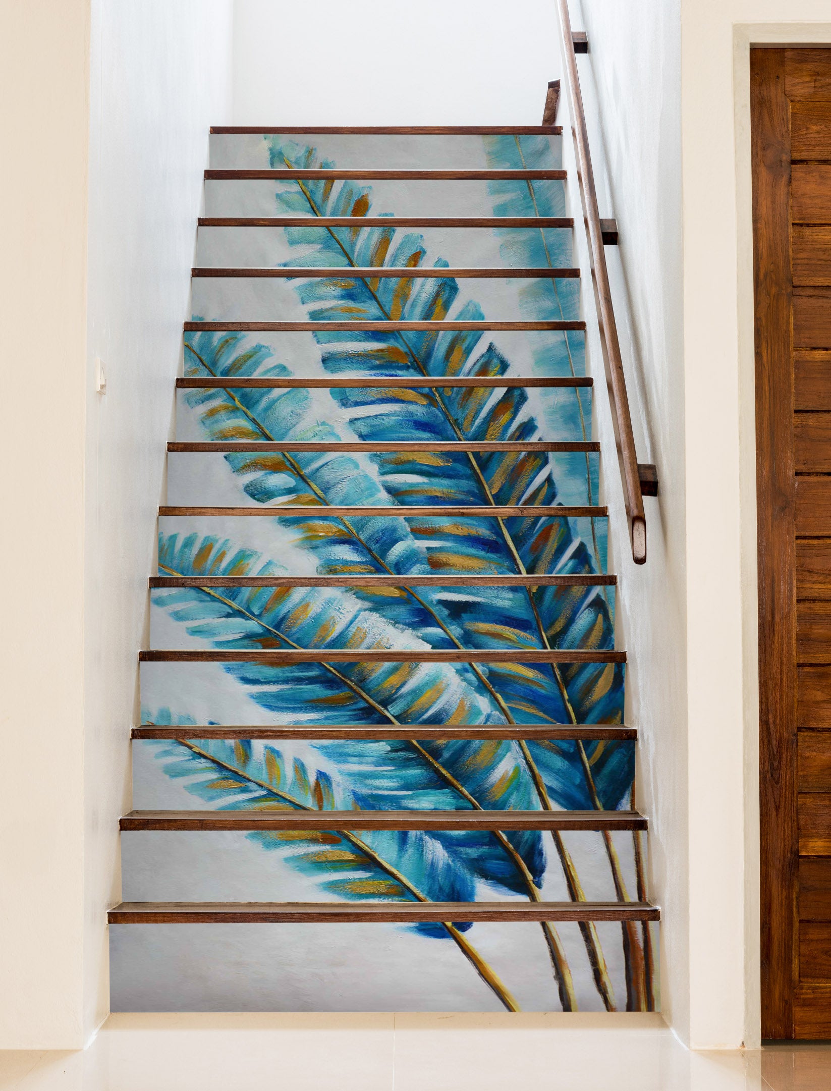 3D Blue And Yellow Memory Leaves 608 Stair Risers