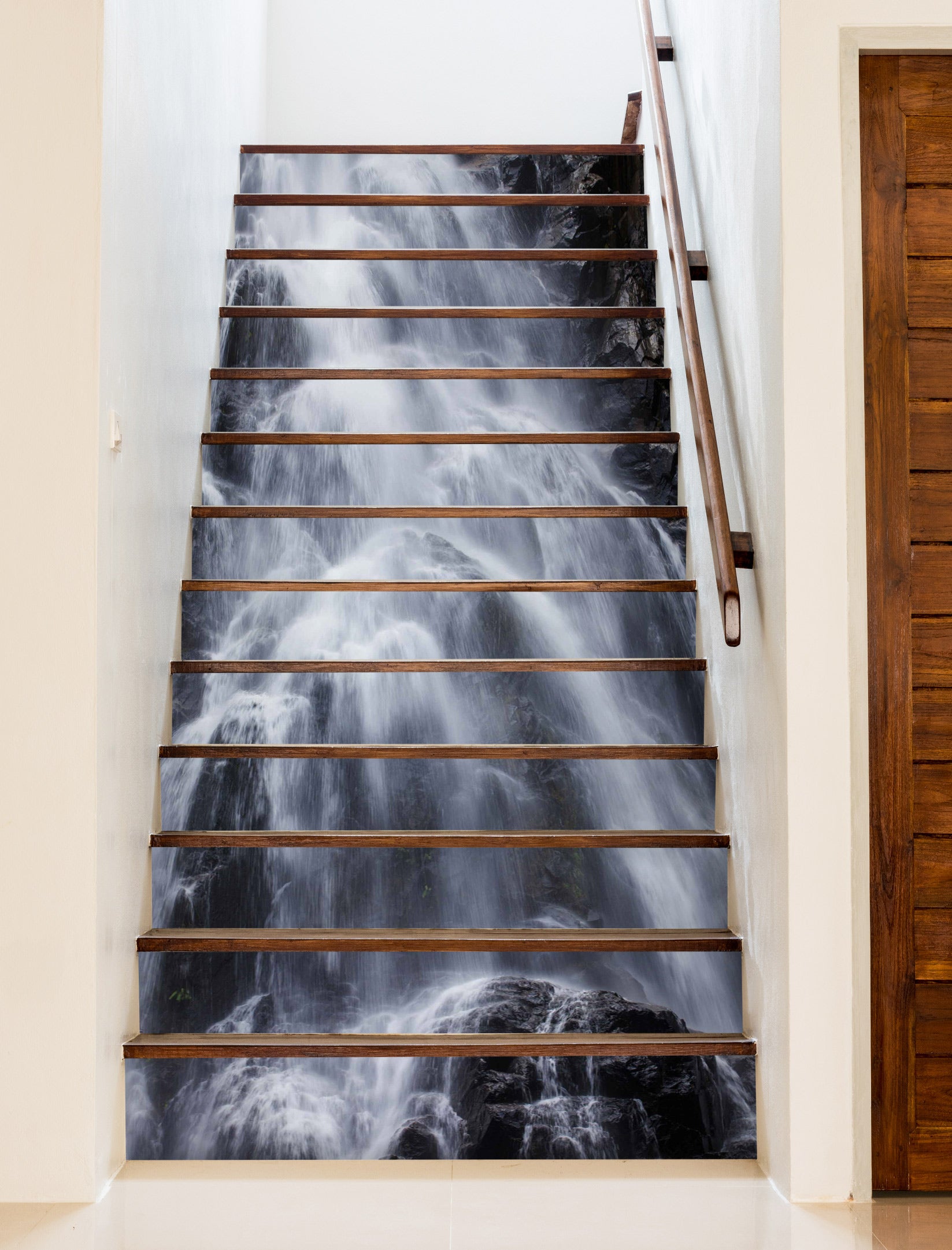 3D White Turbulent Waterfall 477 Stair Risers