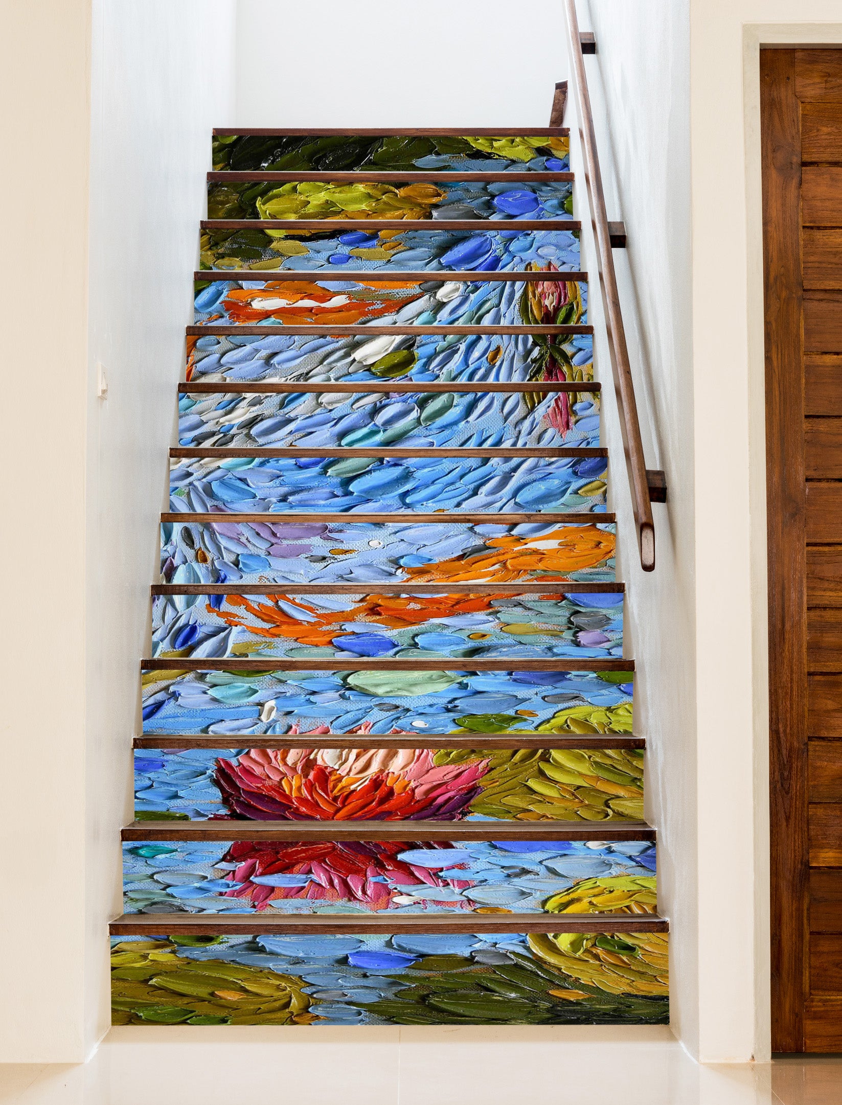 3D Red Flower River Oil Painting 96152 Dena Tollefson Stair Risers