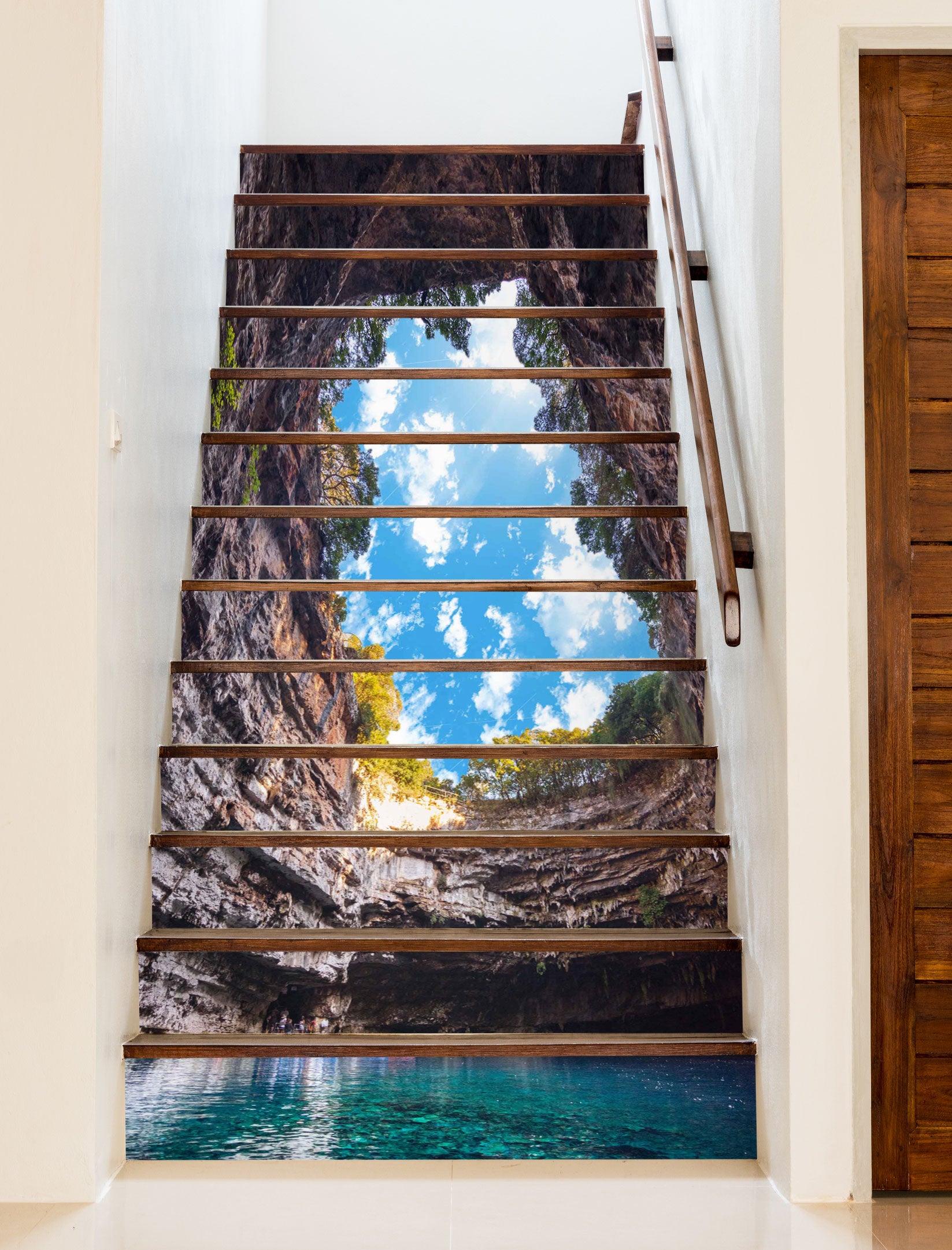 3D Blue Sky And White Clouds Outside The Valley 449 Stair Risers