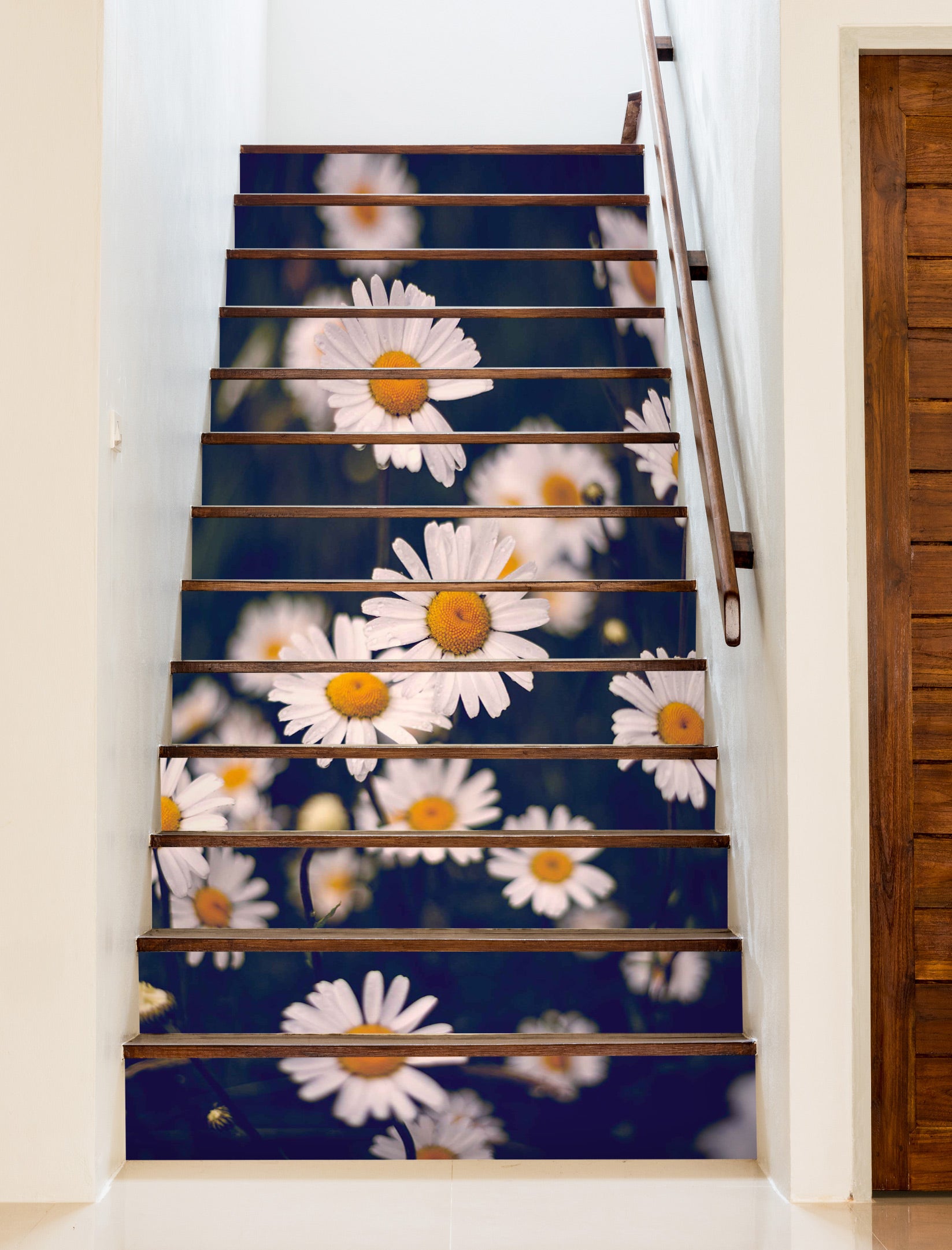 3D Fresh White Flowers 525 Stair Risers