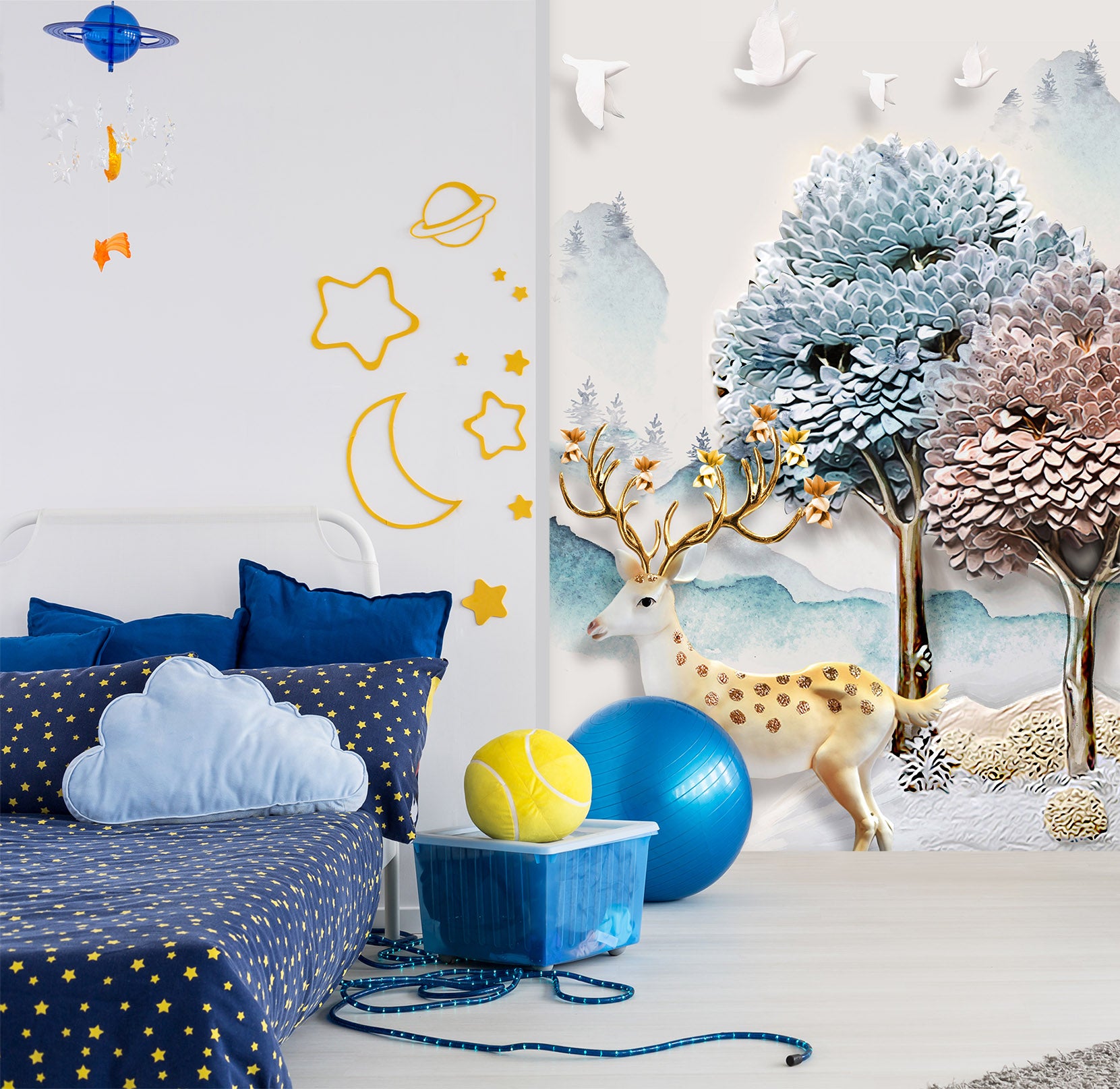 3D Colored Valley Fawn 064 Wall Murals