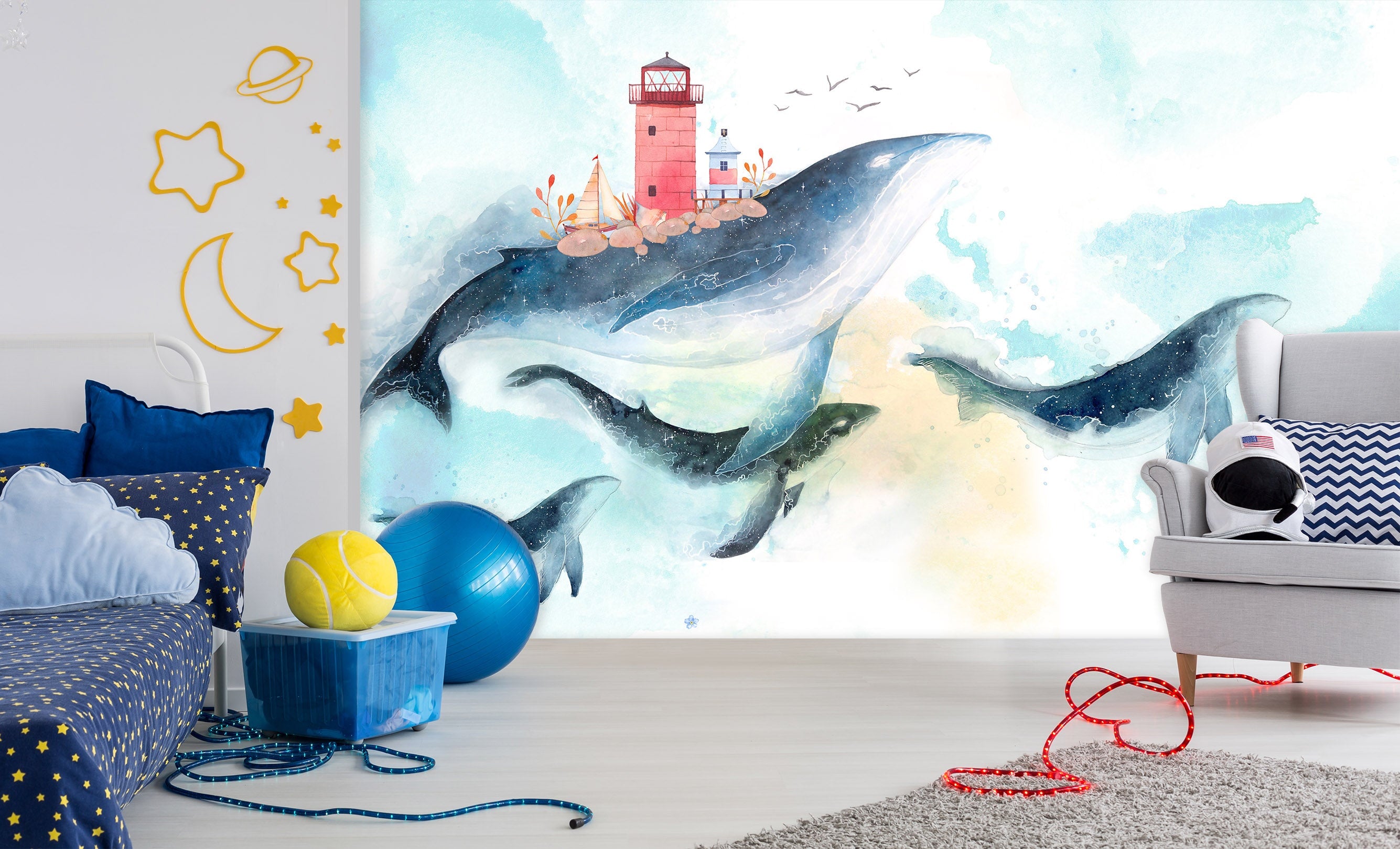 3D Lighthouse Whale 022 Wall Murals Wallpaper AJ Wallpaper 2