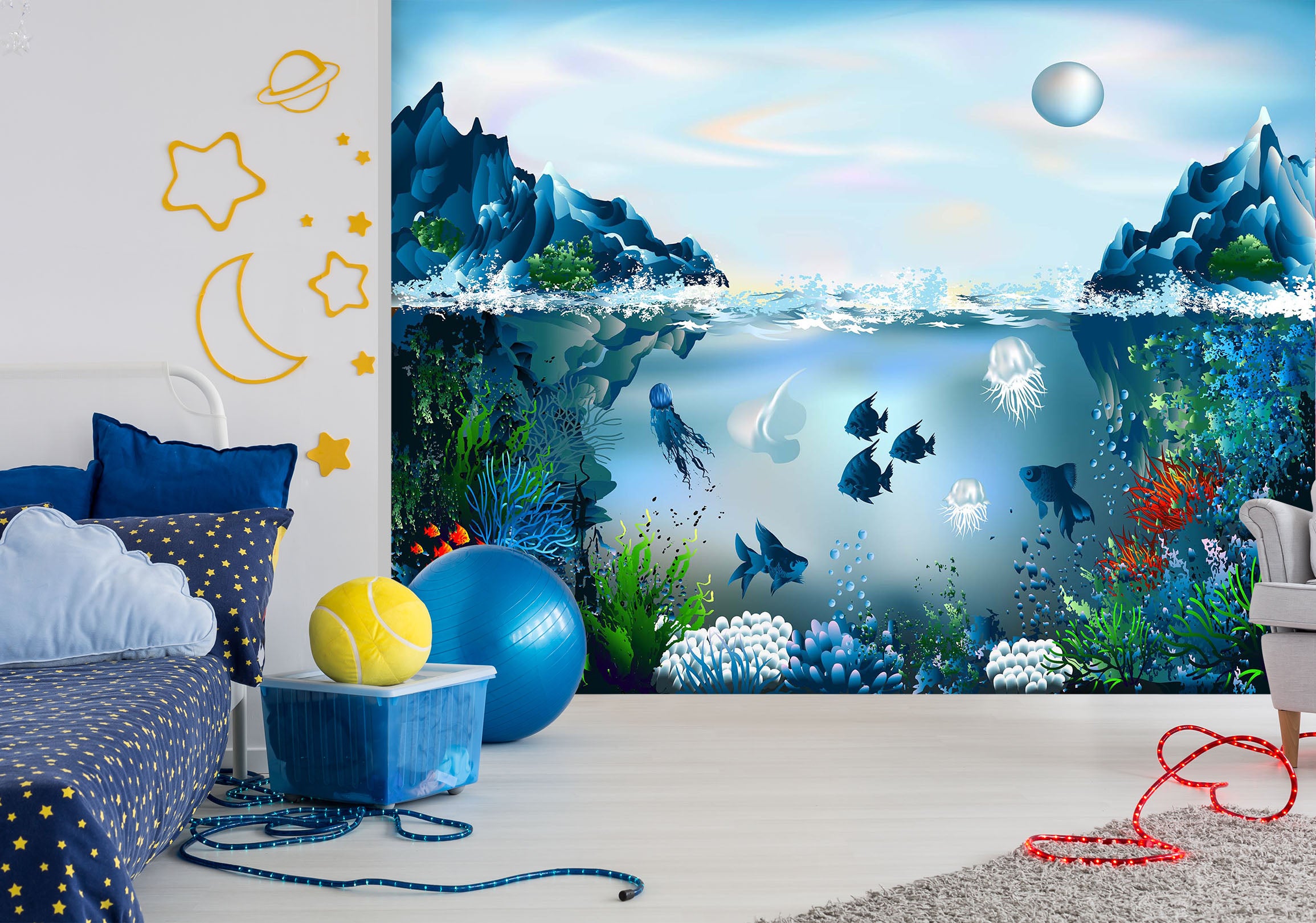 3D Submarine Fish Ocean 004 Wall Murals