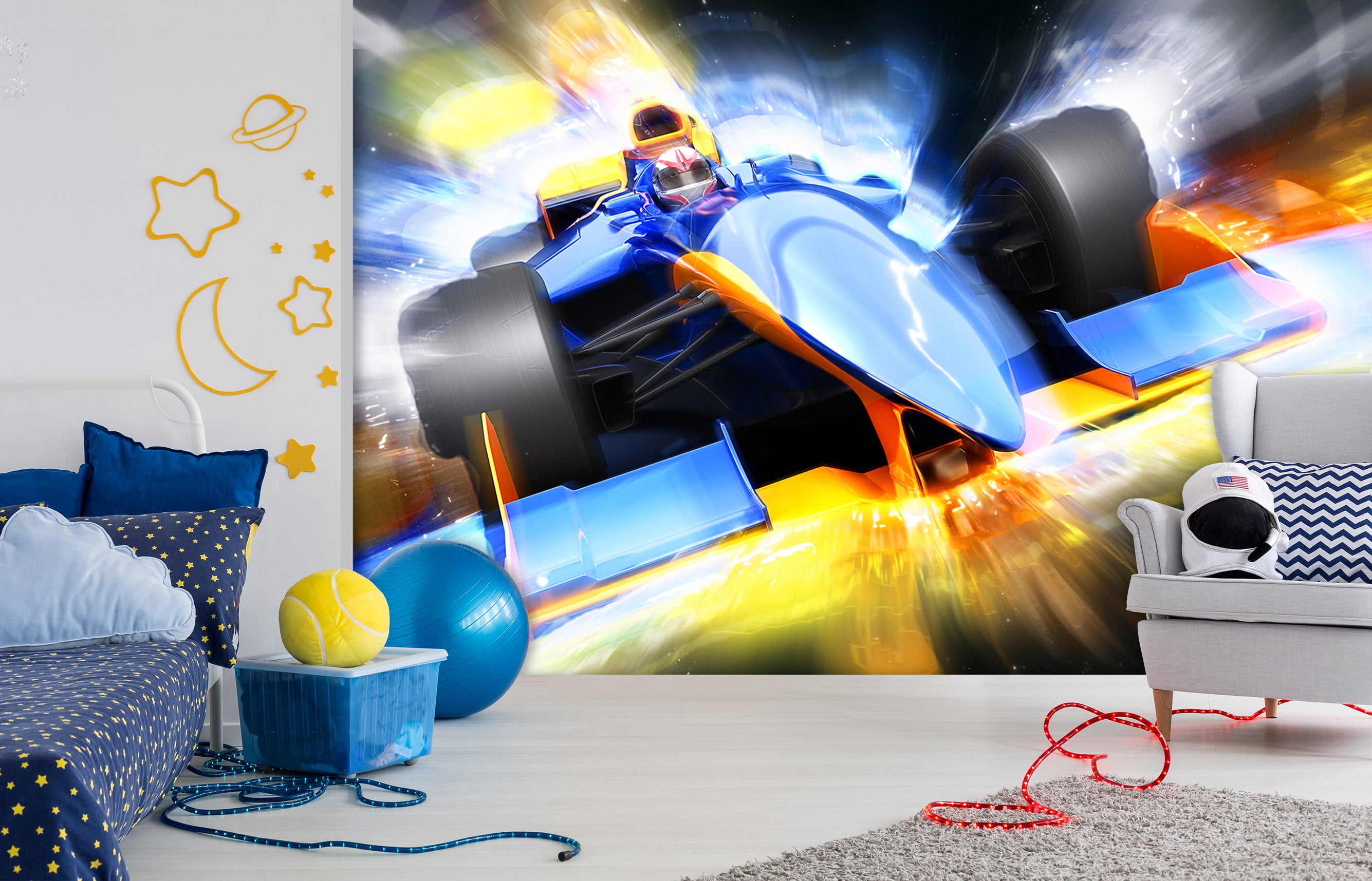 3D Blue Racing Car 318 Vehicle Wall Murals