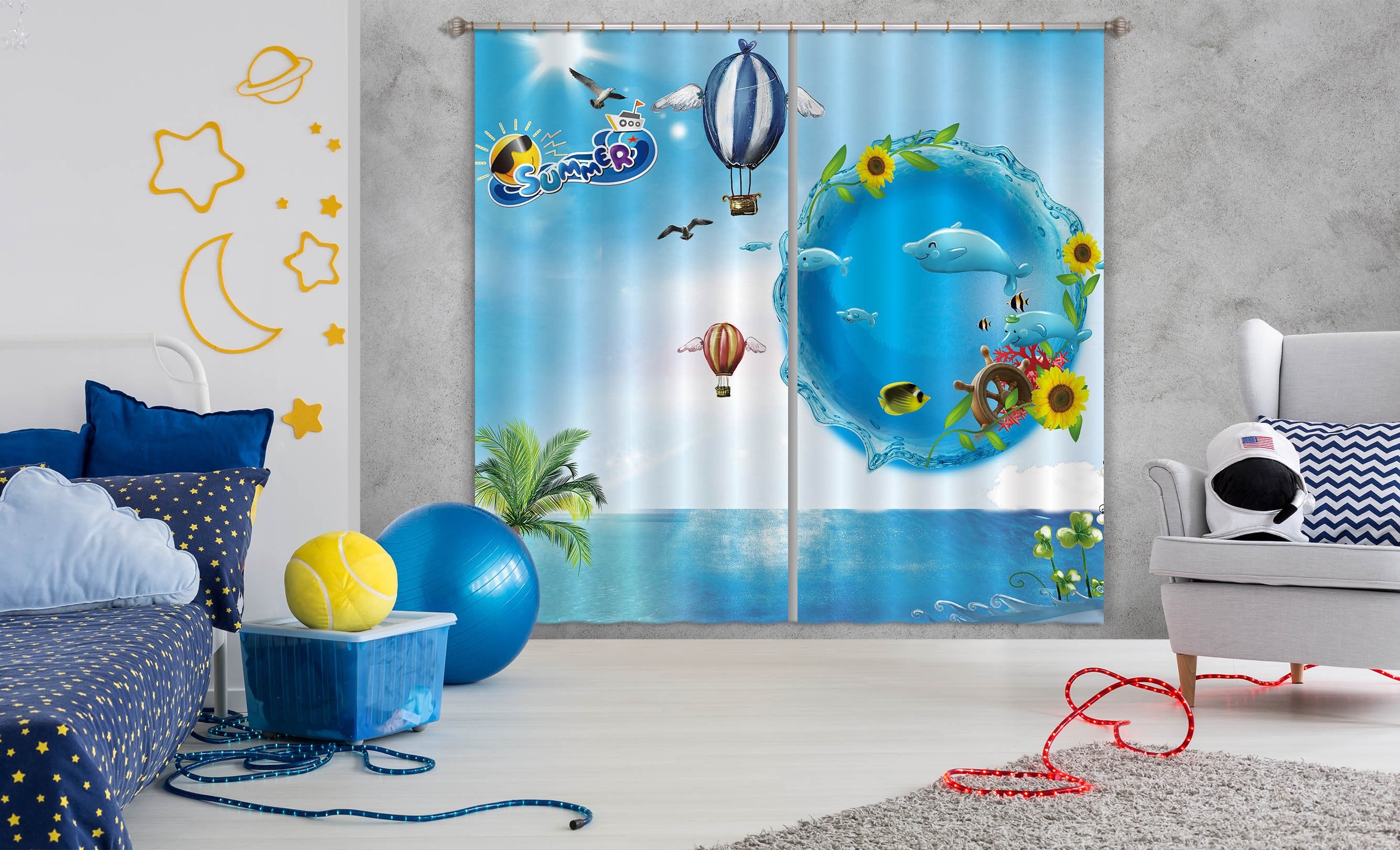 3D Blue Balloon 726 Curtains Drapes Wallpaper AJ Wallpaper