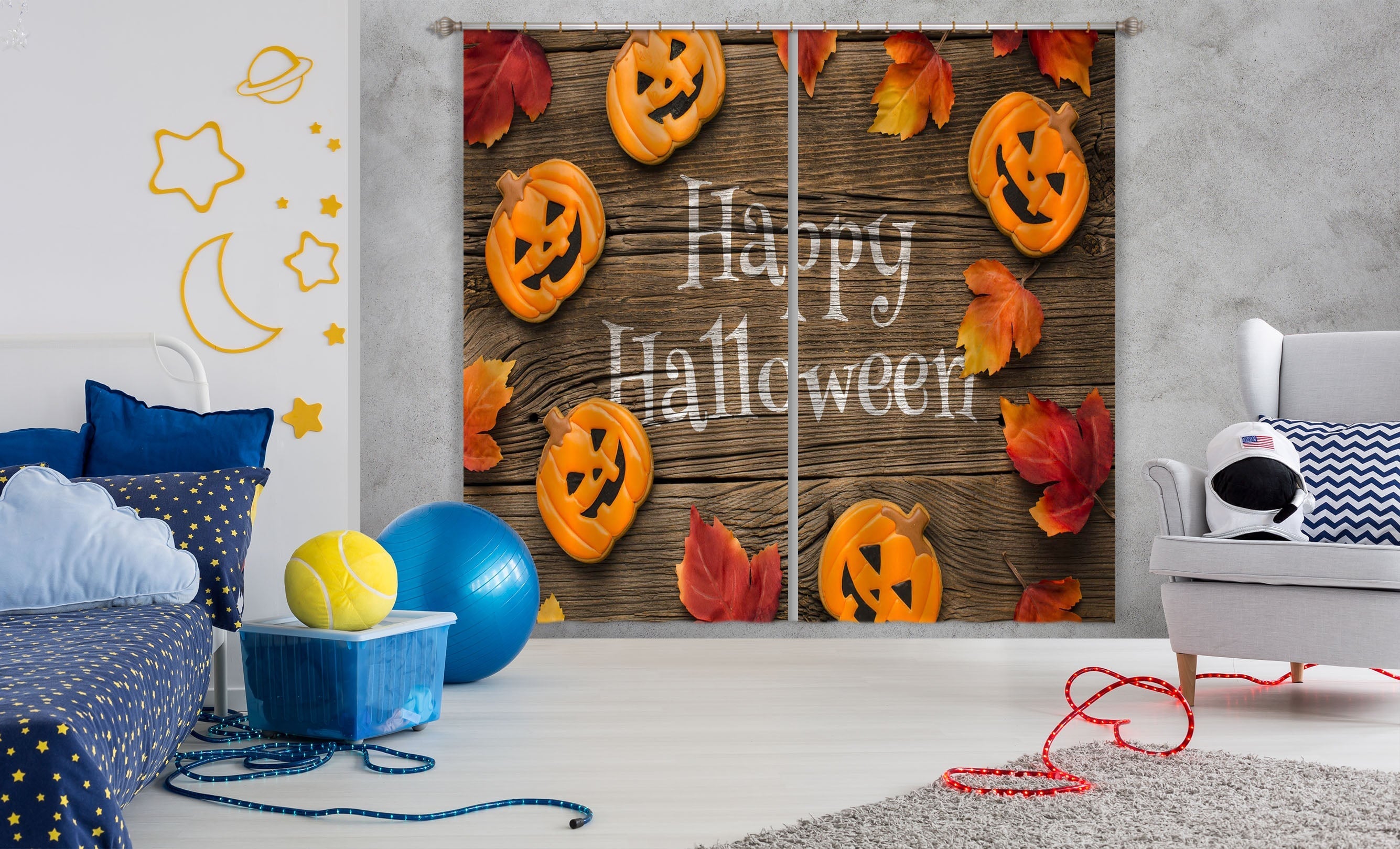 3D Cute Pumpkin Ornament 033 Halloween Curtains Drapes Curtains AJ Creativity Home