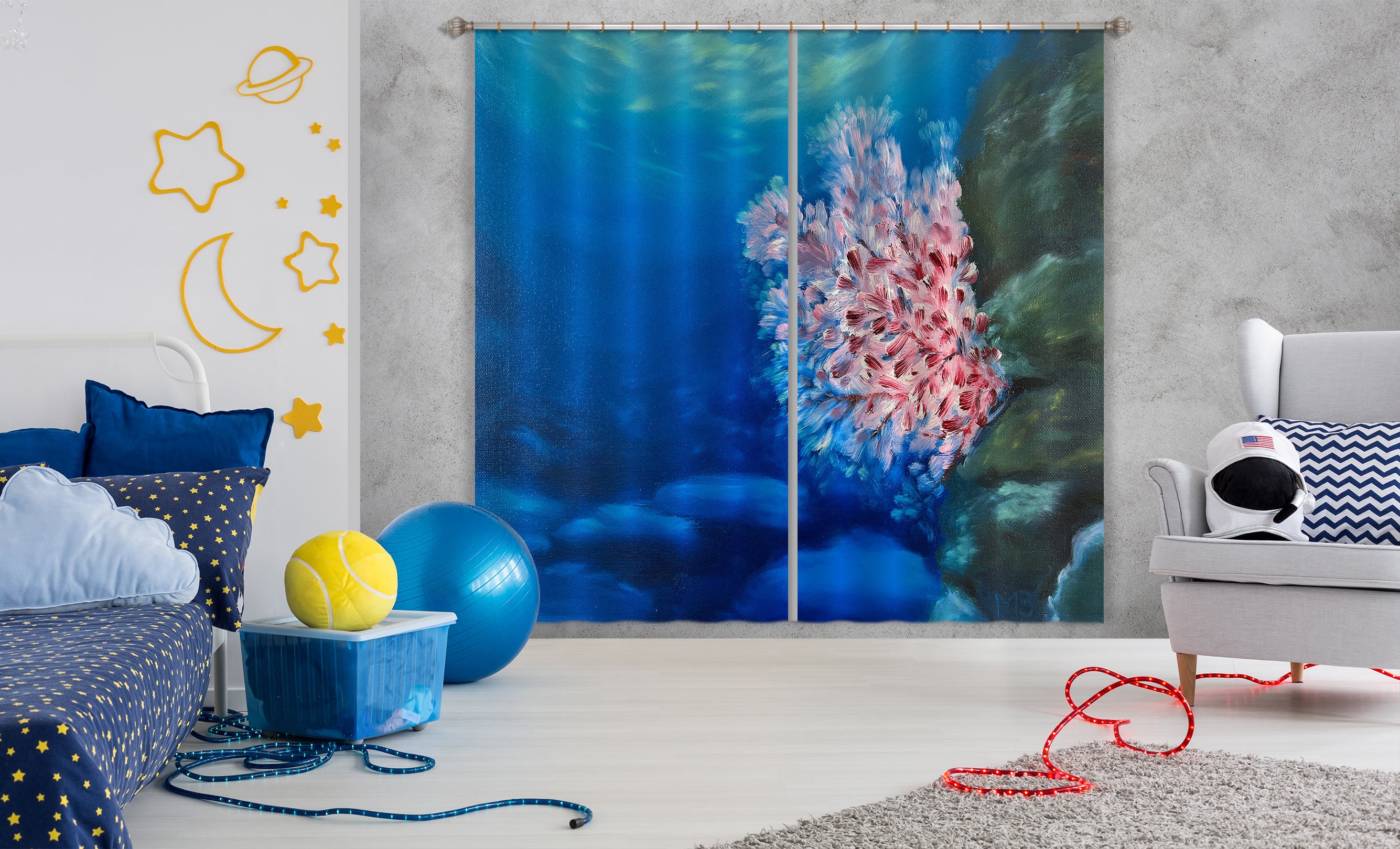 3D Sea Pink Coral 9779 Marina Zotova Curtain Curtains Drapes