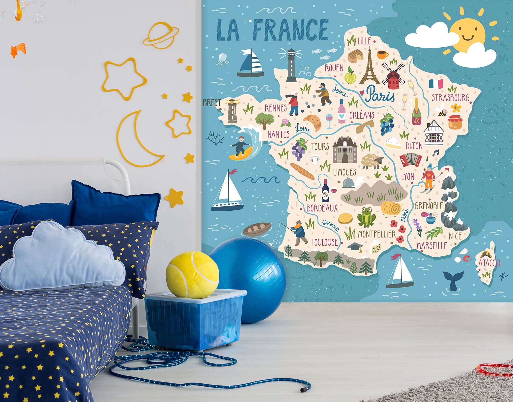 3D Five Star Pattern 2107 World Map Wall Murals