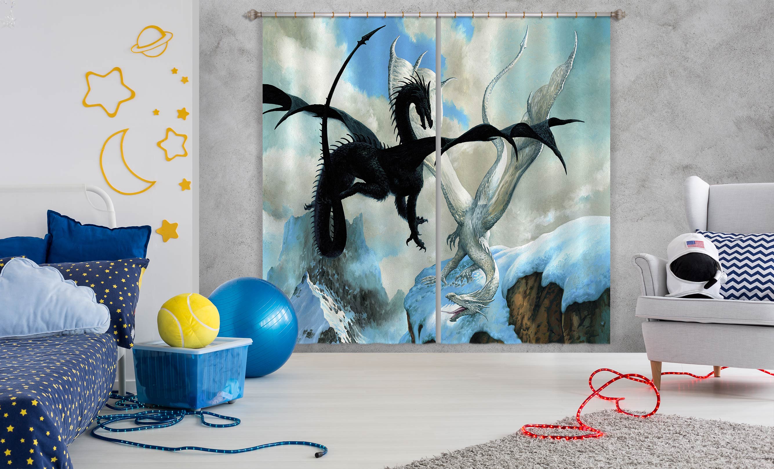 3D Snow Mountain Black White Dragon 7214 Ciruelo Curtain Curtains Drapes