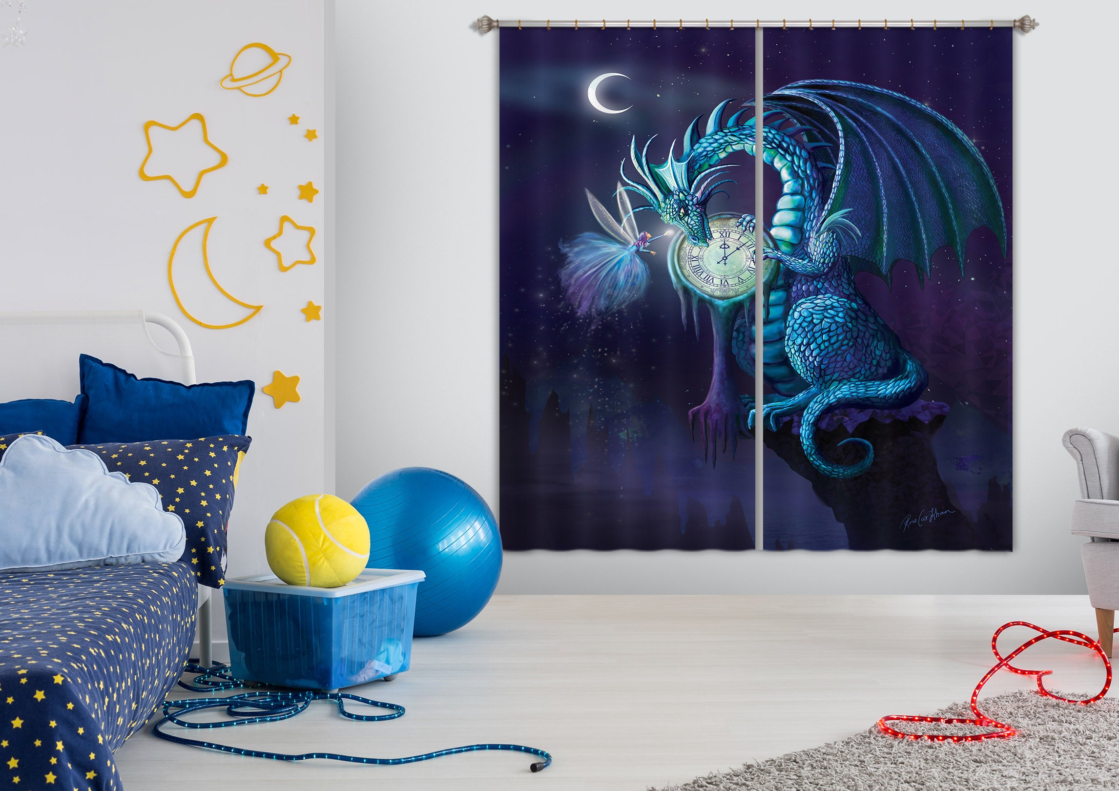 3D Dragon Clock 124 Rose Catherine Khan Curtain Curtains Drapes
