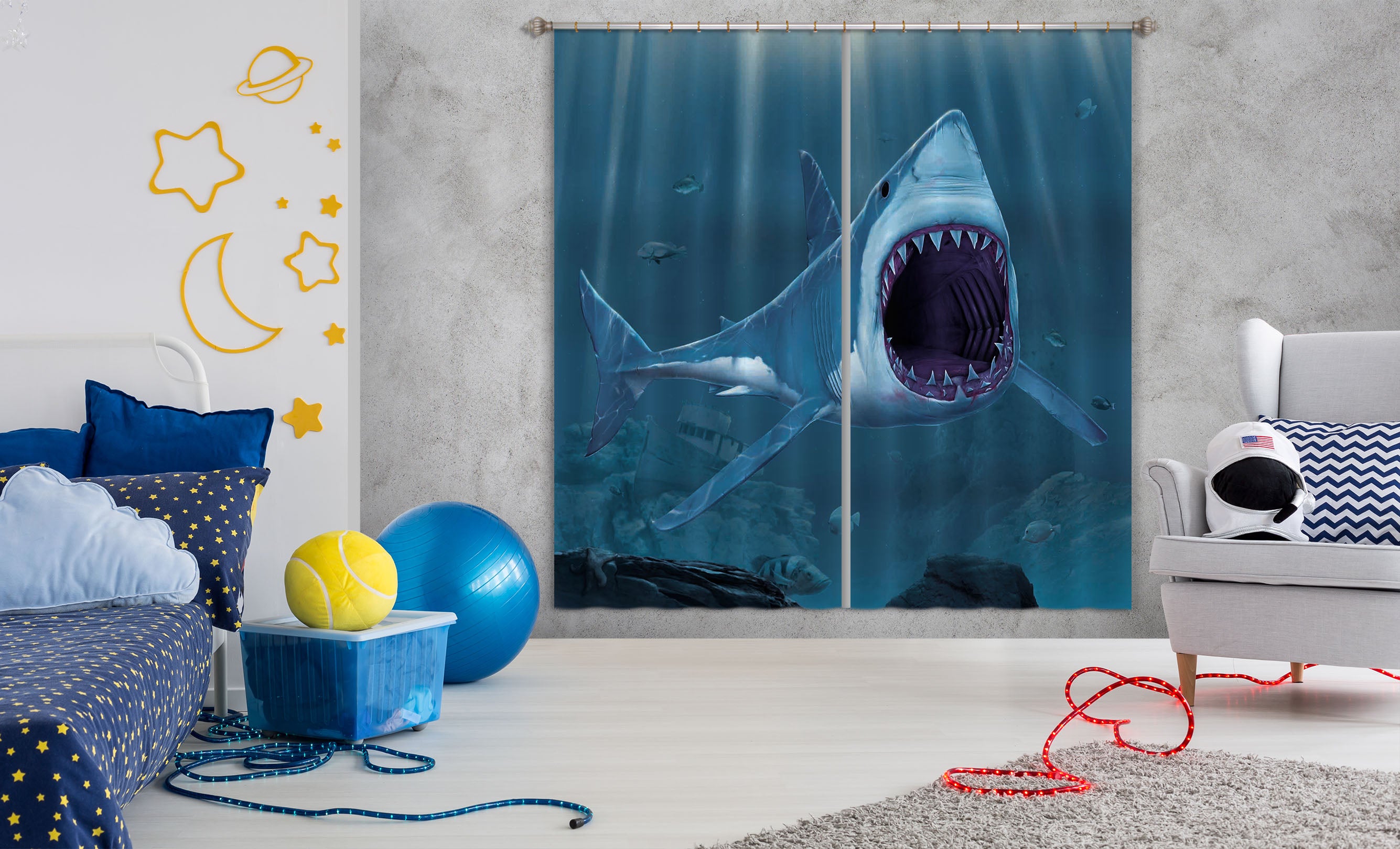 3D Shark Bite 070 Vincent Hie Curtain Curtains Drapes