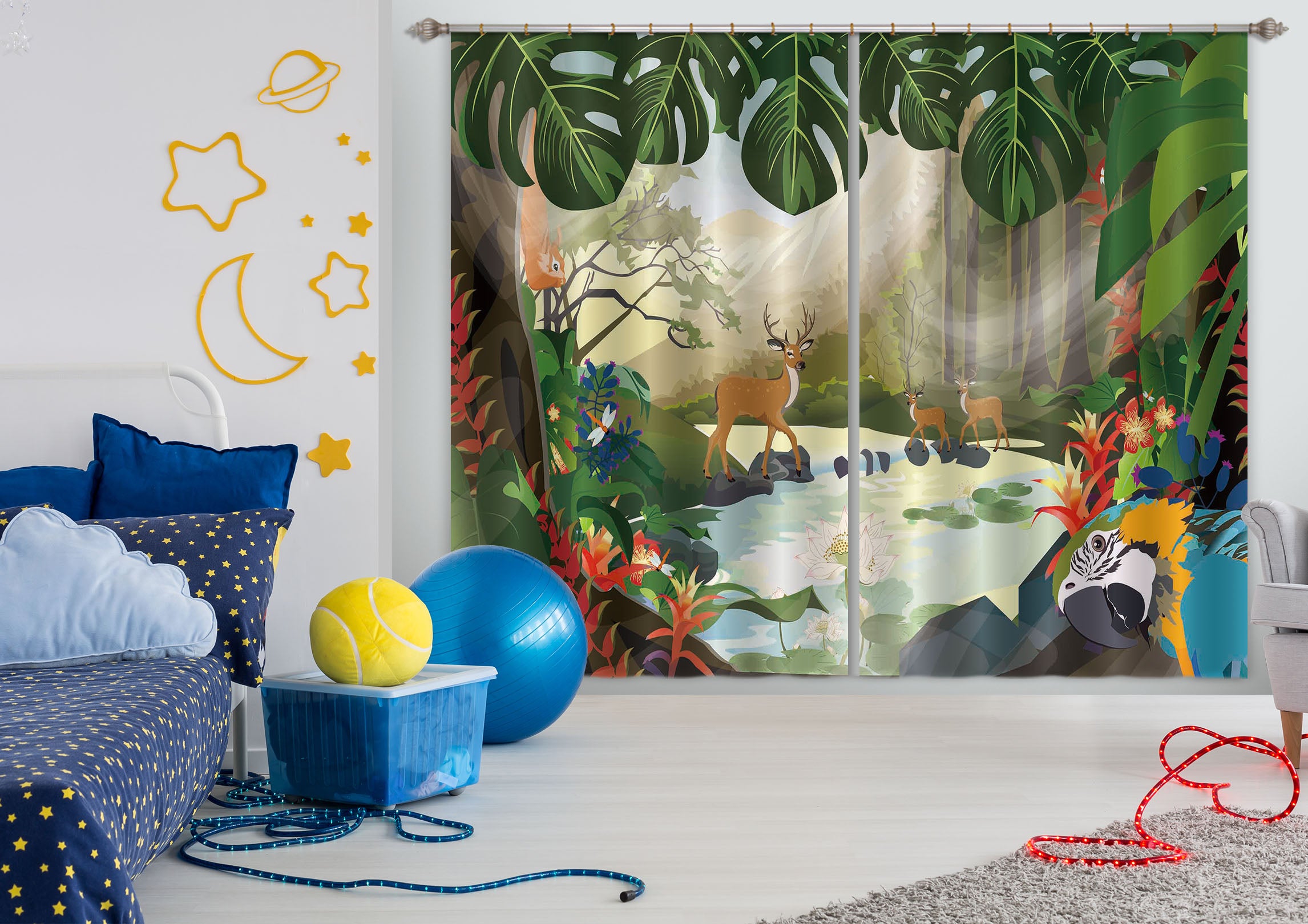 3D Green Leaf 738 Curtains Drapes