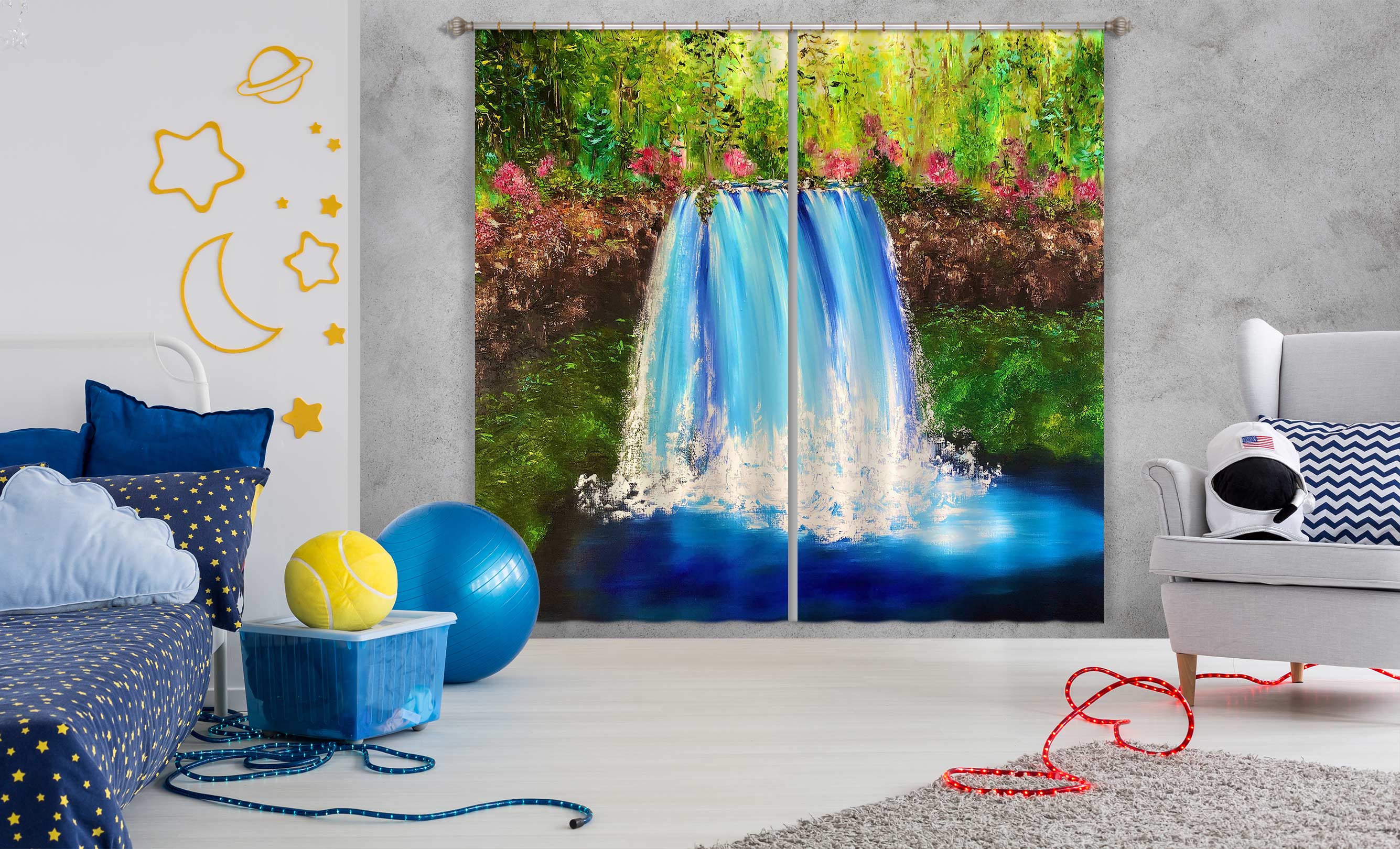 3D Blue Waterfall 416 Skromova Marina Curtain Curtains Drapes