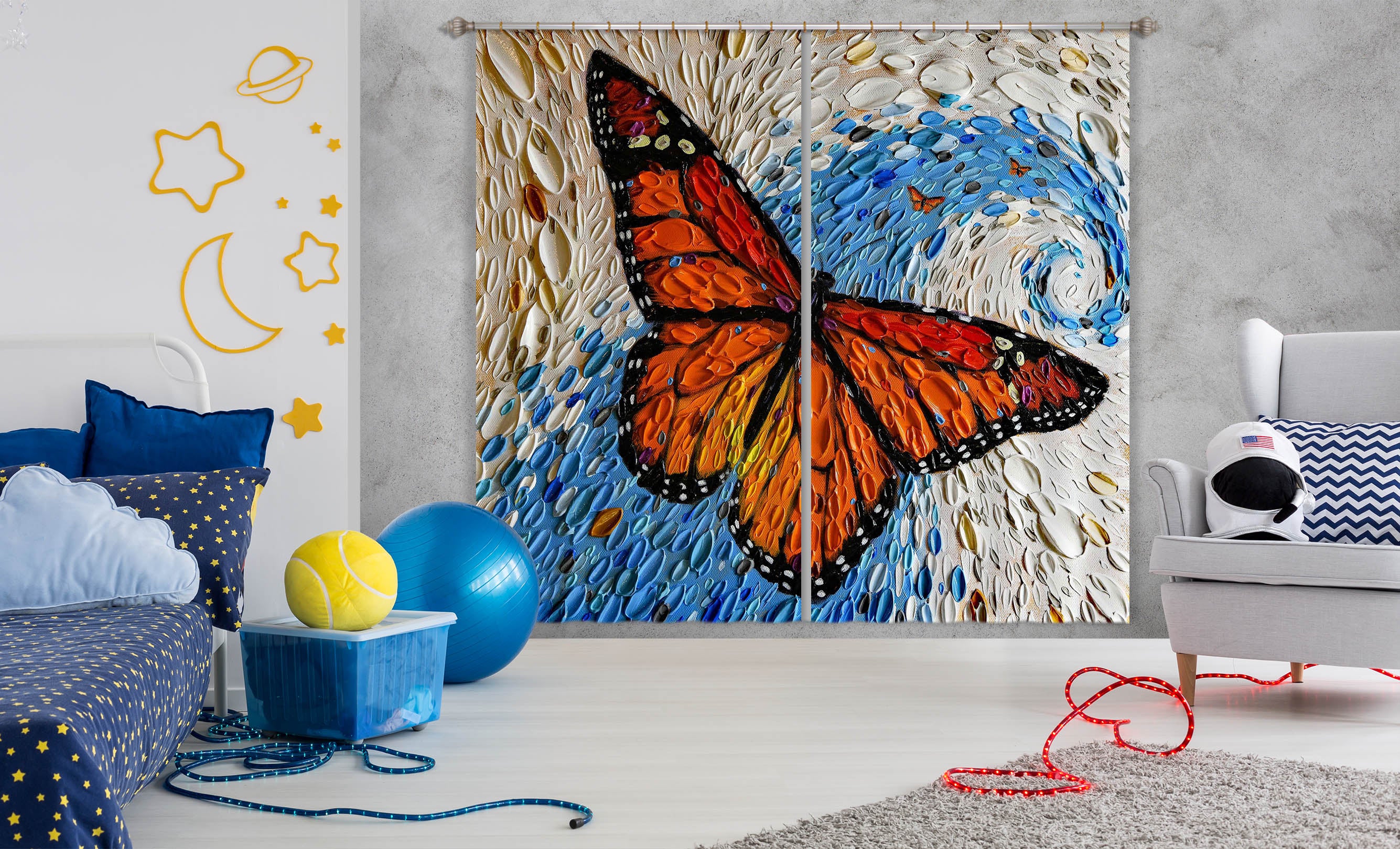 3D Shell Butterfly 069 Dena Tollefson Curtain Curtains Drapes