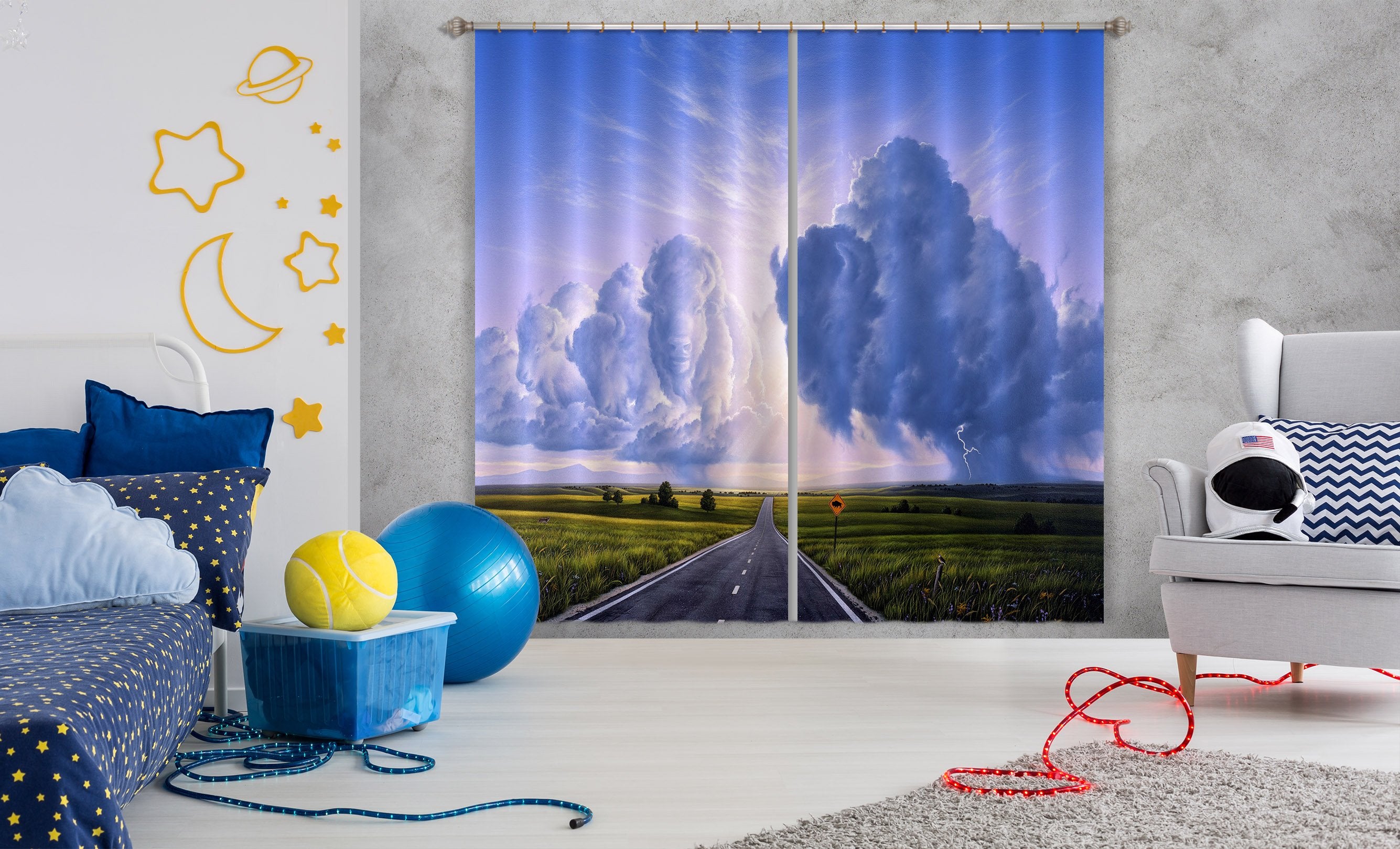 3D Blue Clouds 057 Jerry LoFaro Curtain Curtains Drapes Wallpaper AJ Wallpaper