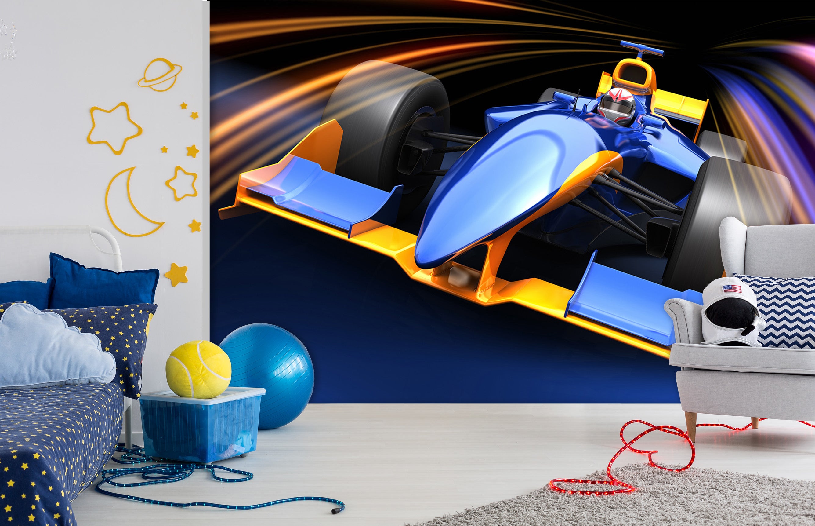 3D Blue Racing Car 316 Vehicle Wall Murals