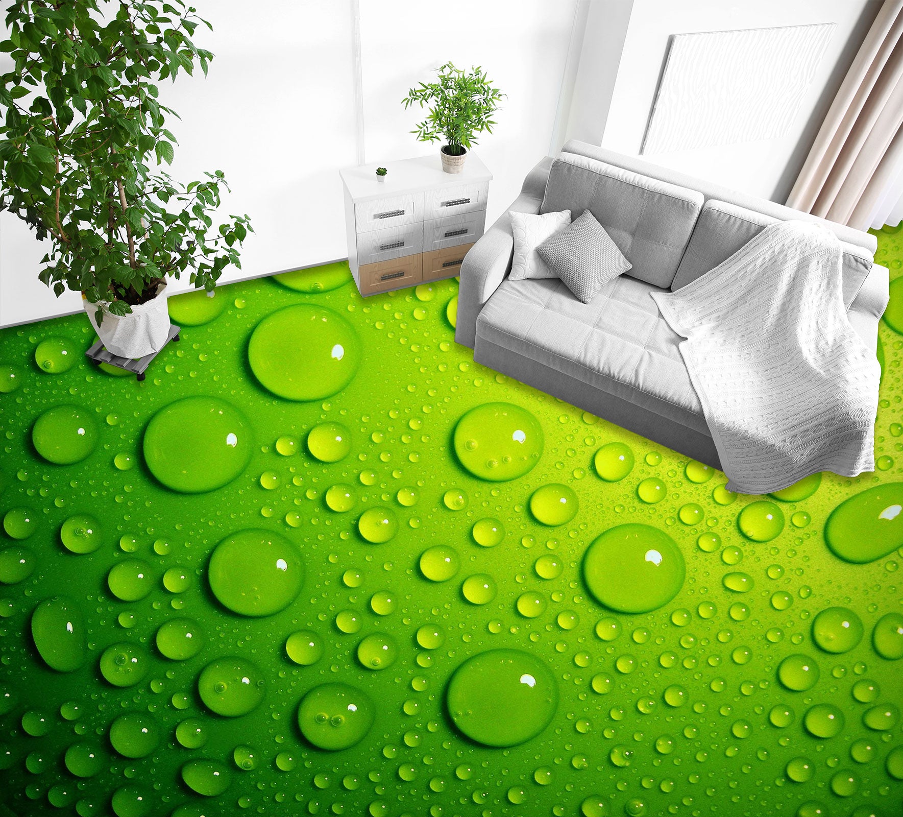 3D Fresh Green And Water Drops 1374 Floor Mural Wallpaper Murals Self-Adhesive Removable Print Epoxy