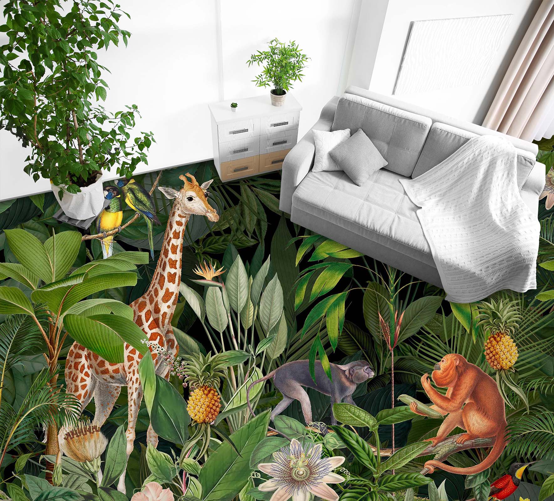 3D Giraffe Monkey Jungle 104166 Andrea Haase Floor Mural Wallpaper Murals Self-Adhesive Removable Print Epoxy