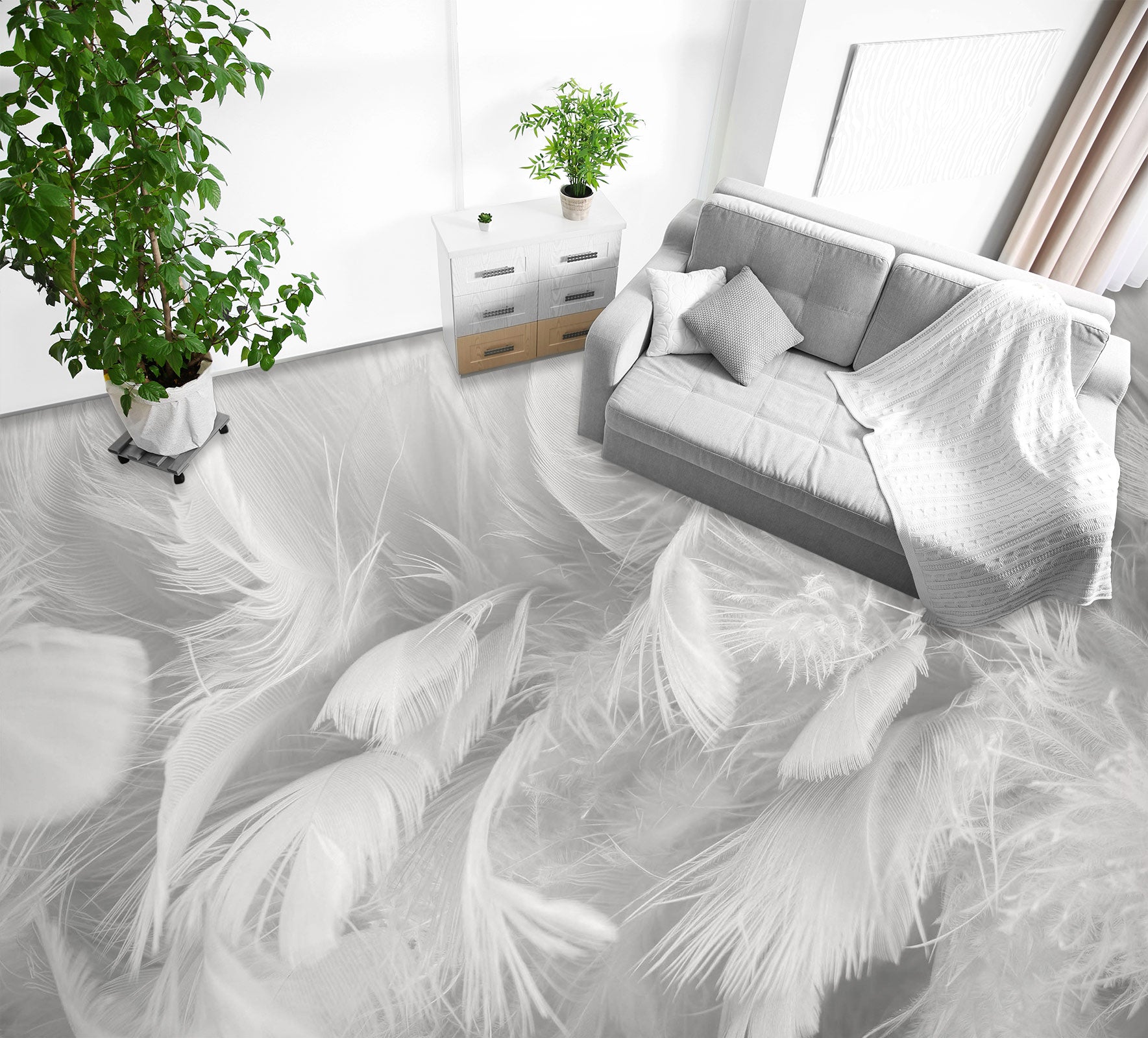 3D Off-white Feathers 1146 Floor Mural Wallpaper Murals Self-Adhesive Removable Print Epoxy