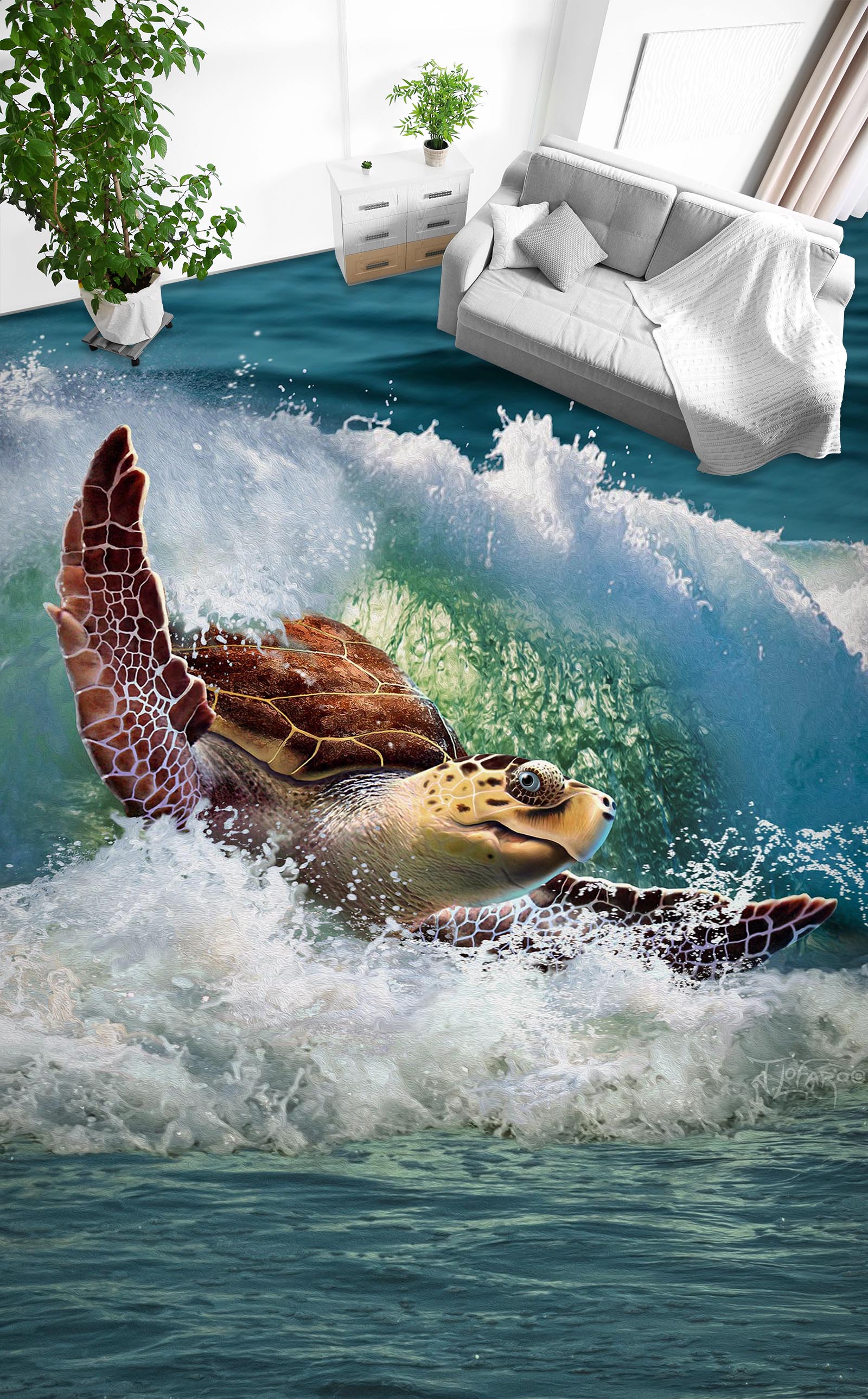 3D Sea Turtle Waves 96225 Jerry LoFaro Floor Mural Wallpaper Murals Self-Adhesive Removable Print Epoxy