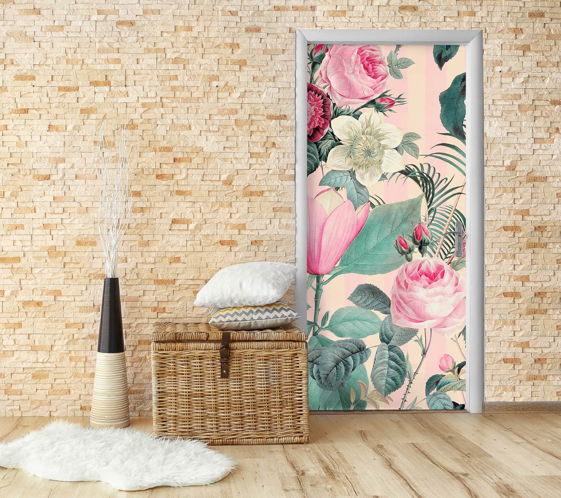 3D Pink Flowers Rose 118118 Andrea Haase Door Mural