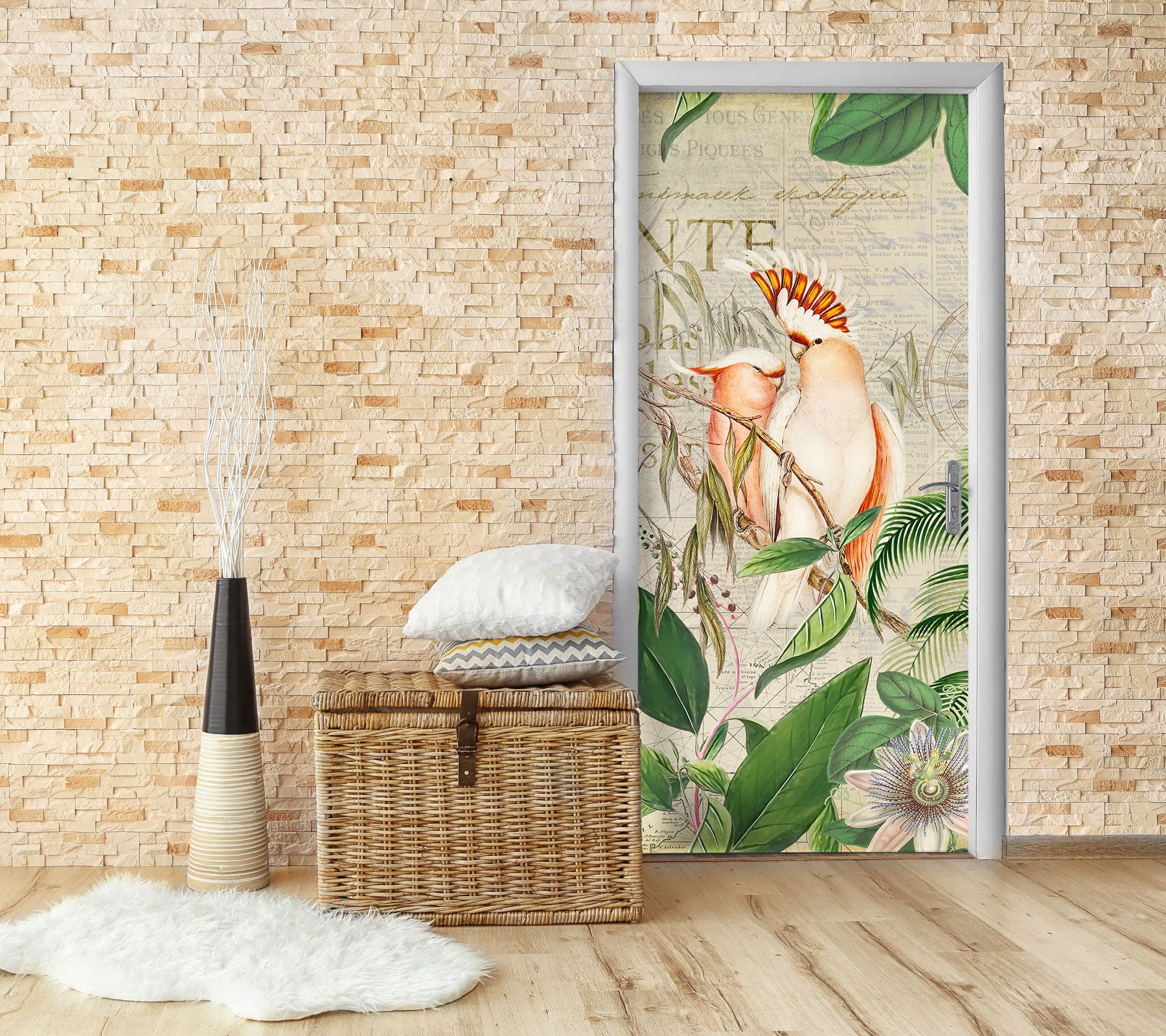 3D Flowers Leaves Parrot 11956 Andrea Haase Door Mural