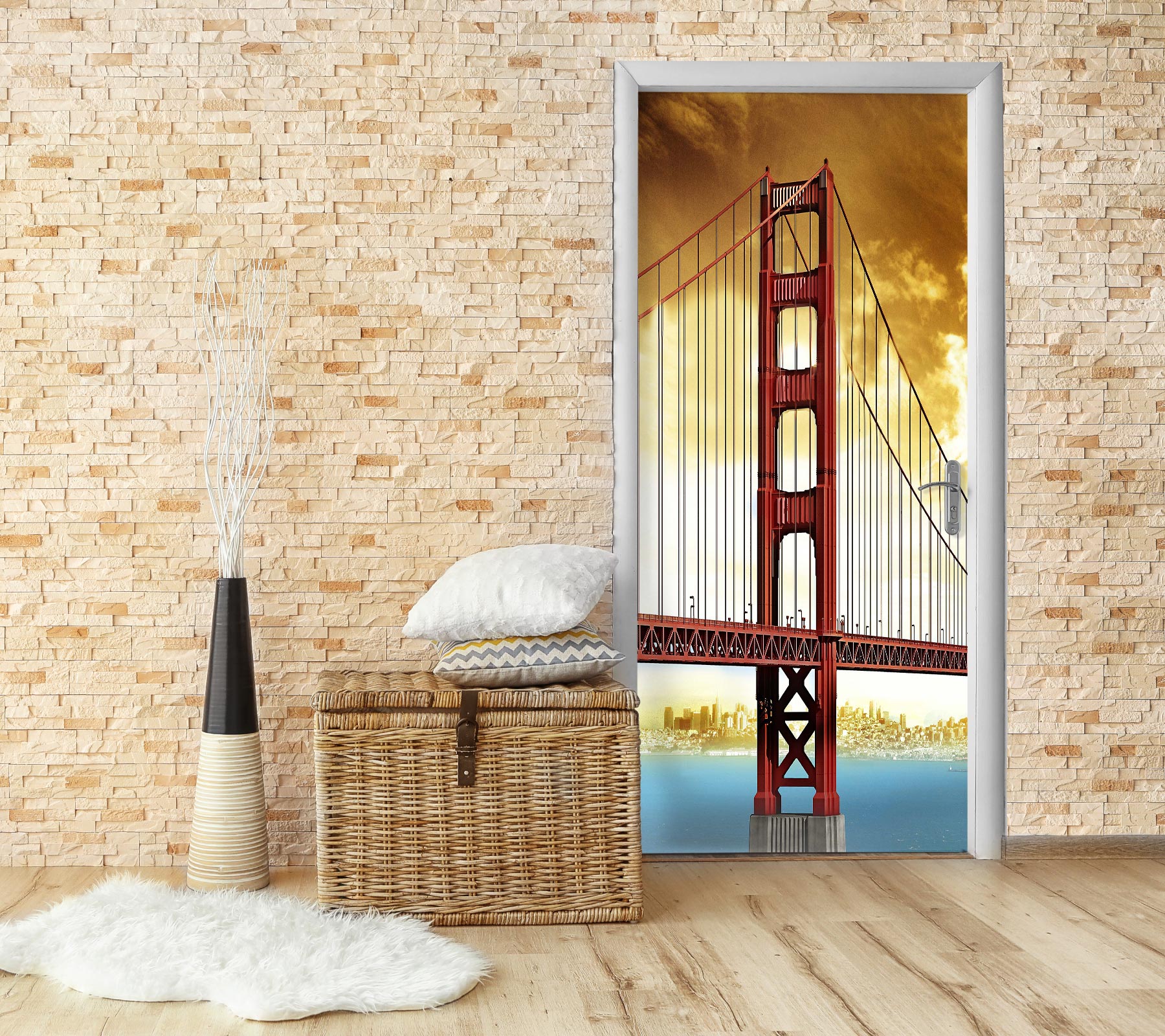 3D Red Bridge 026 Door Mural