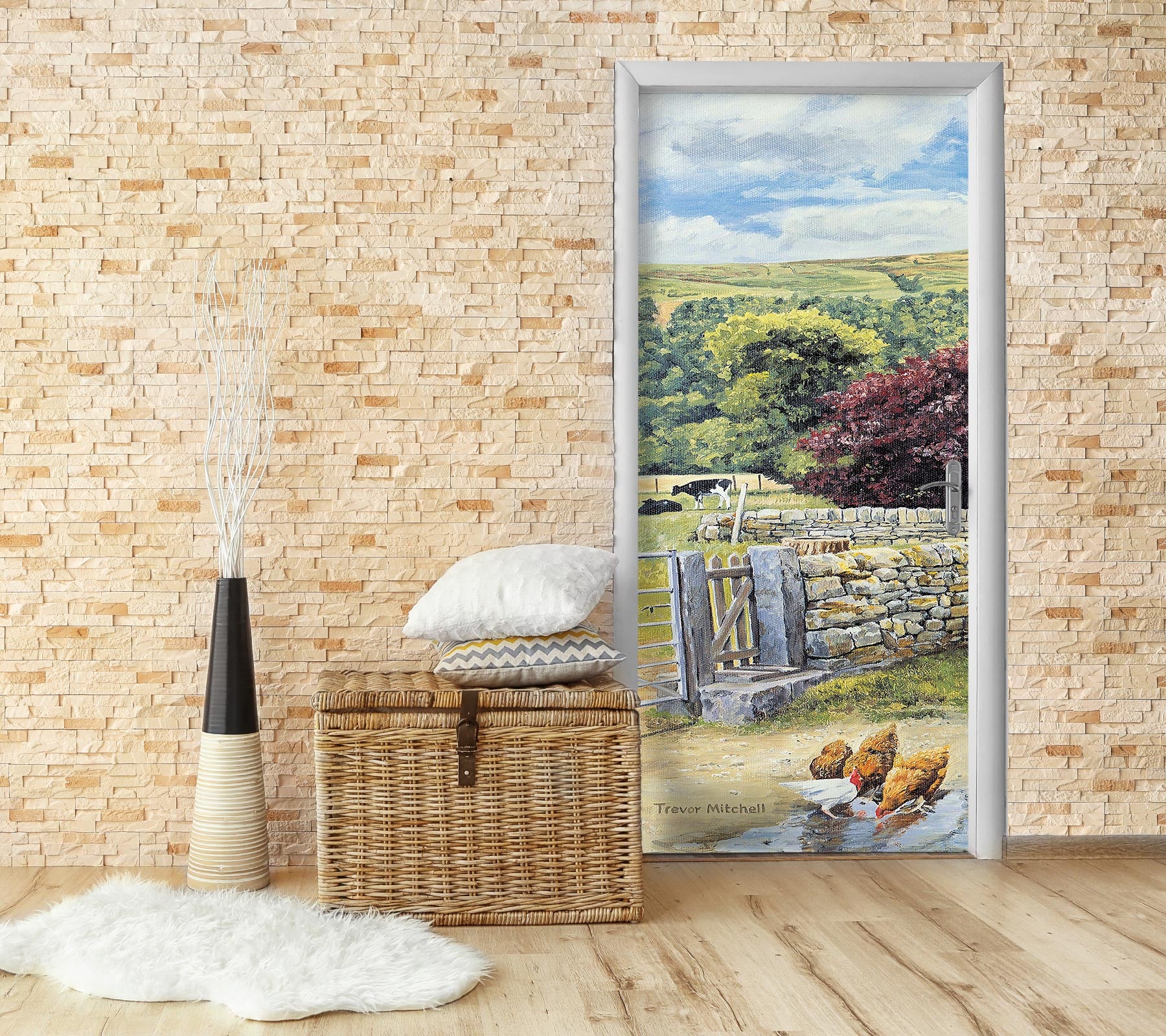 3D Chicken Hillside Trees 103159 Trevor Mitchell Door Mural