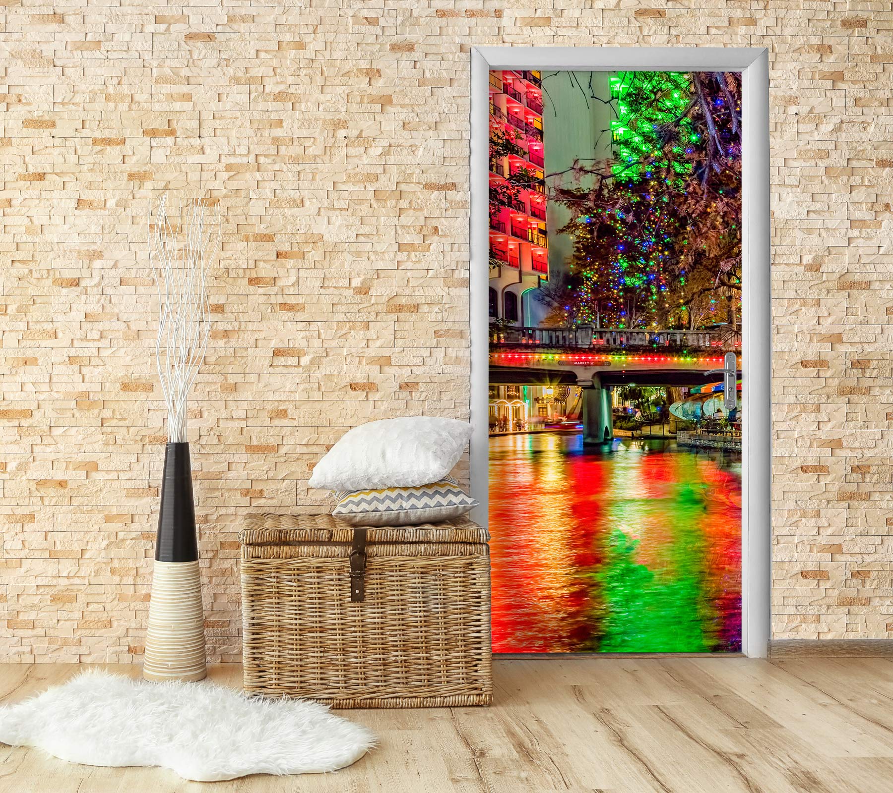 3D Red Blue Light Water Surface 10820 Beth Sheridan Door Mural